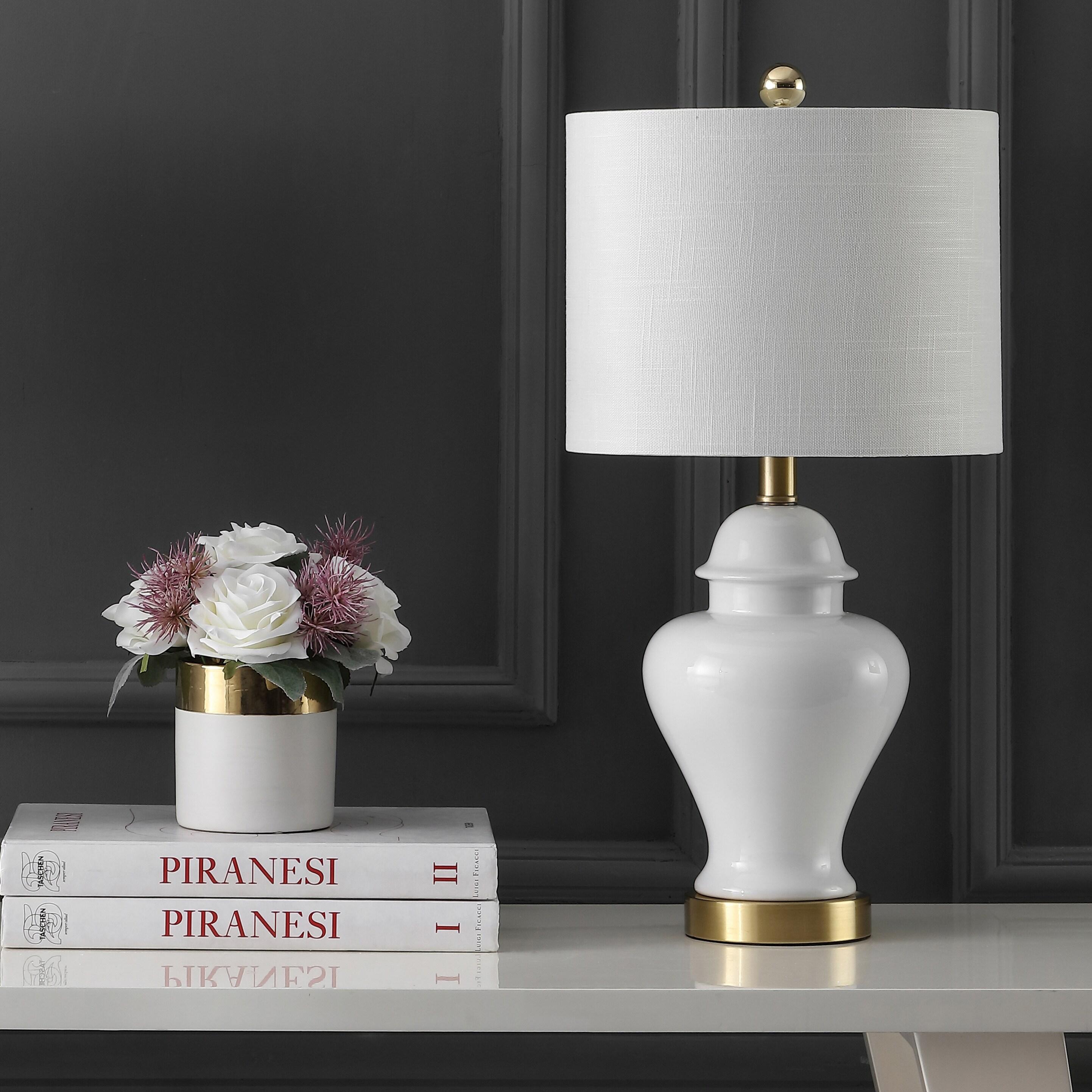Qin 22 in. Ceramic/Iron Classic Cottage LED Table Lamp Set of 2, White