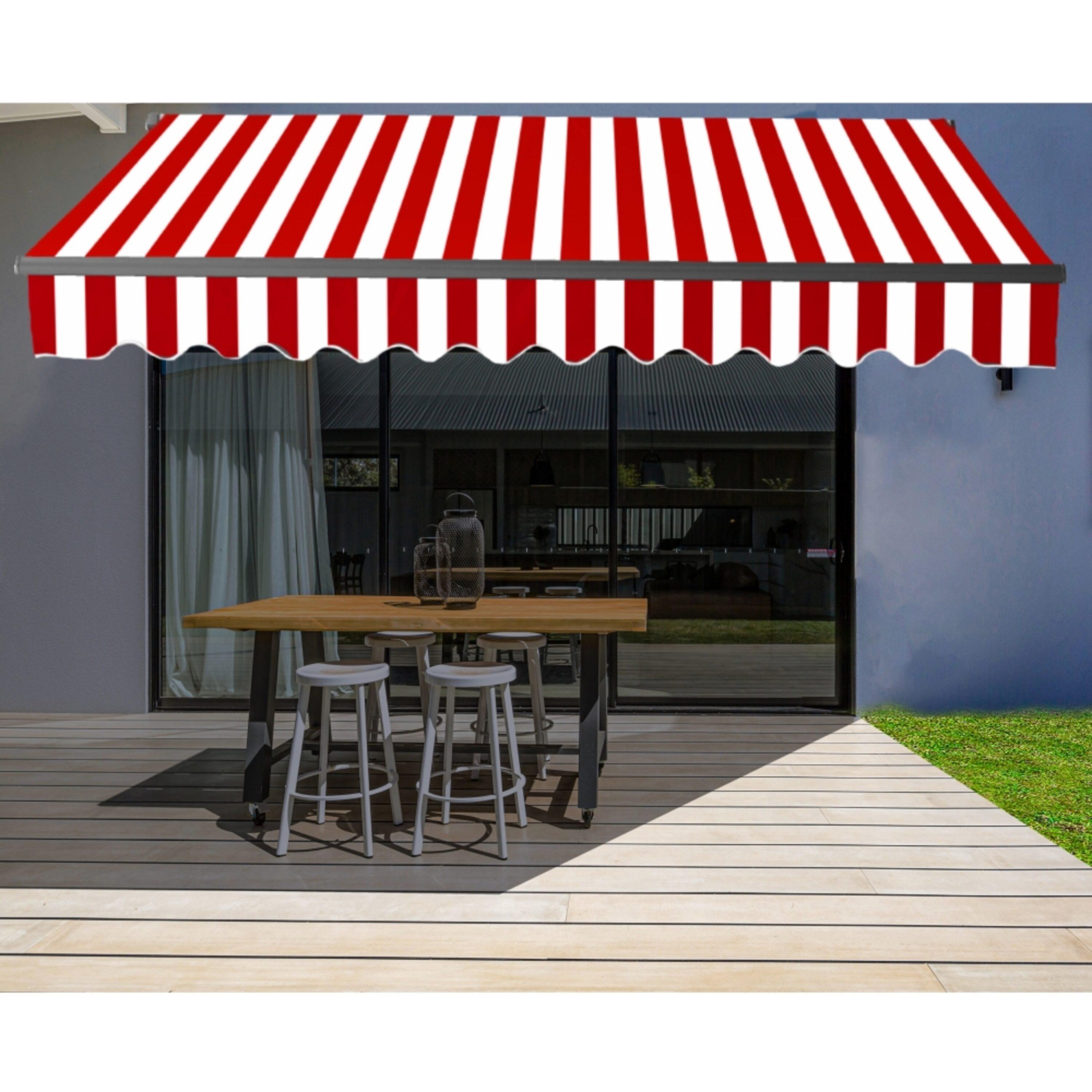 ALEKO 20' x 10' Retractable Motorized Black Frame Patio Awning, Red and White Striped Color