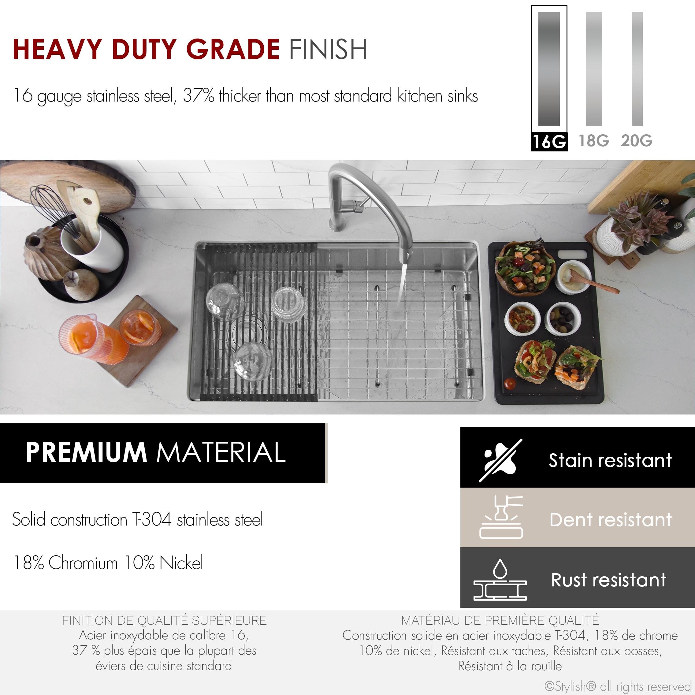 Stylish Versa33 Undermount 33" Workstation 16-gauge Single-Bowl Kitchen Sink