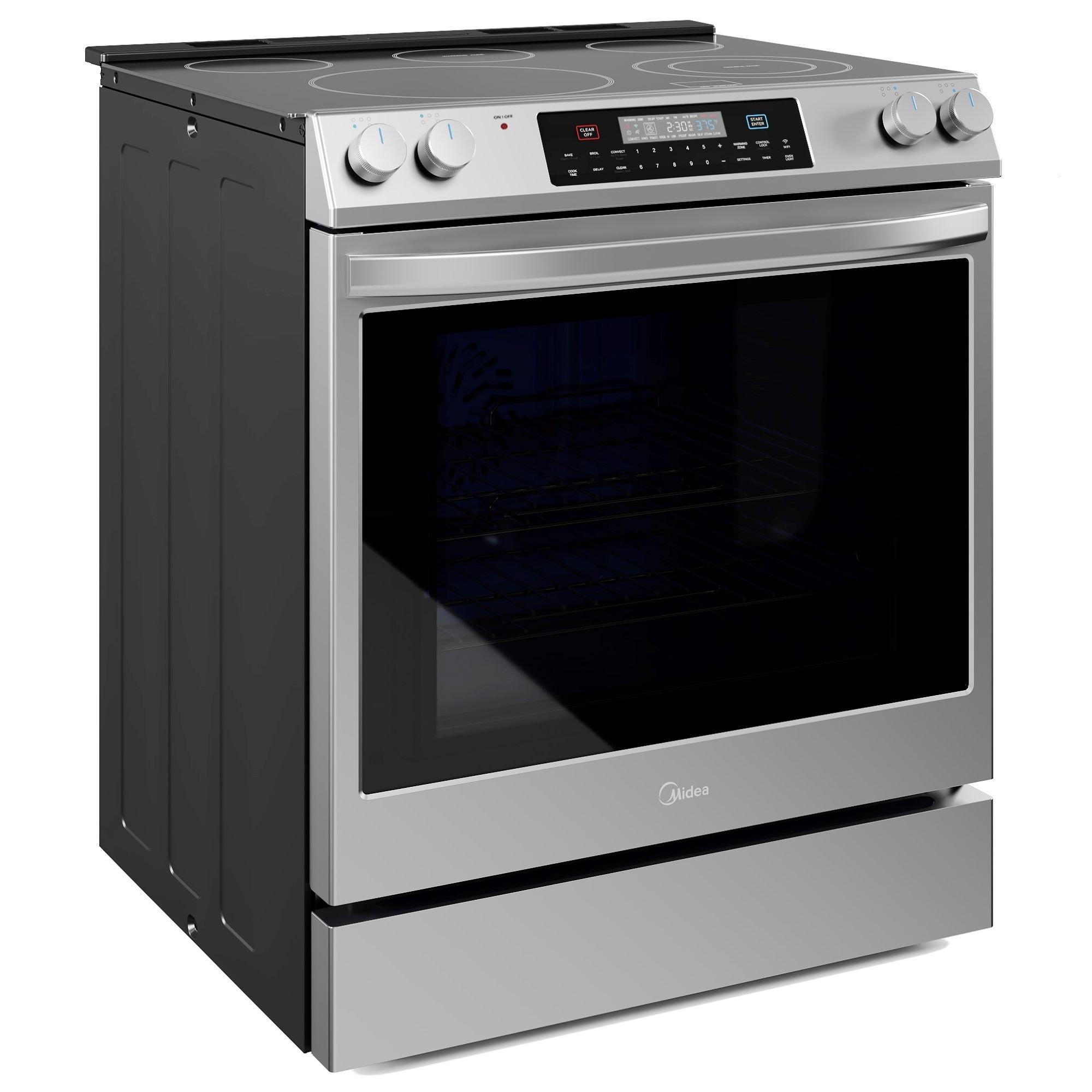 Midea 30-In Slide-In Electric Range with Wi-Fi Connectivity and Fan Convection, Stainless Steel,  MES30S2AST