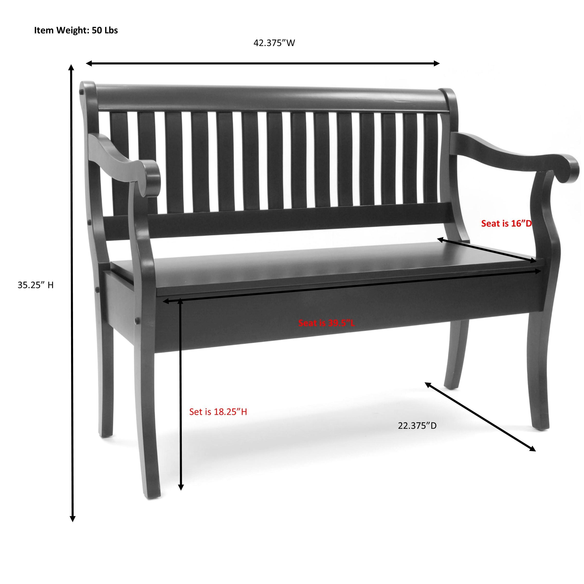 Carolina Living Martha Storage Bench Antique Black: Hardwood, Unupholstered, 2-Person Seating