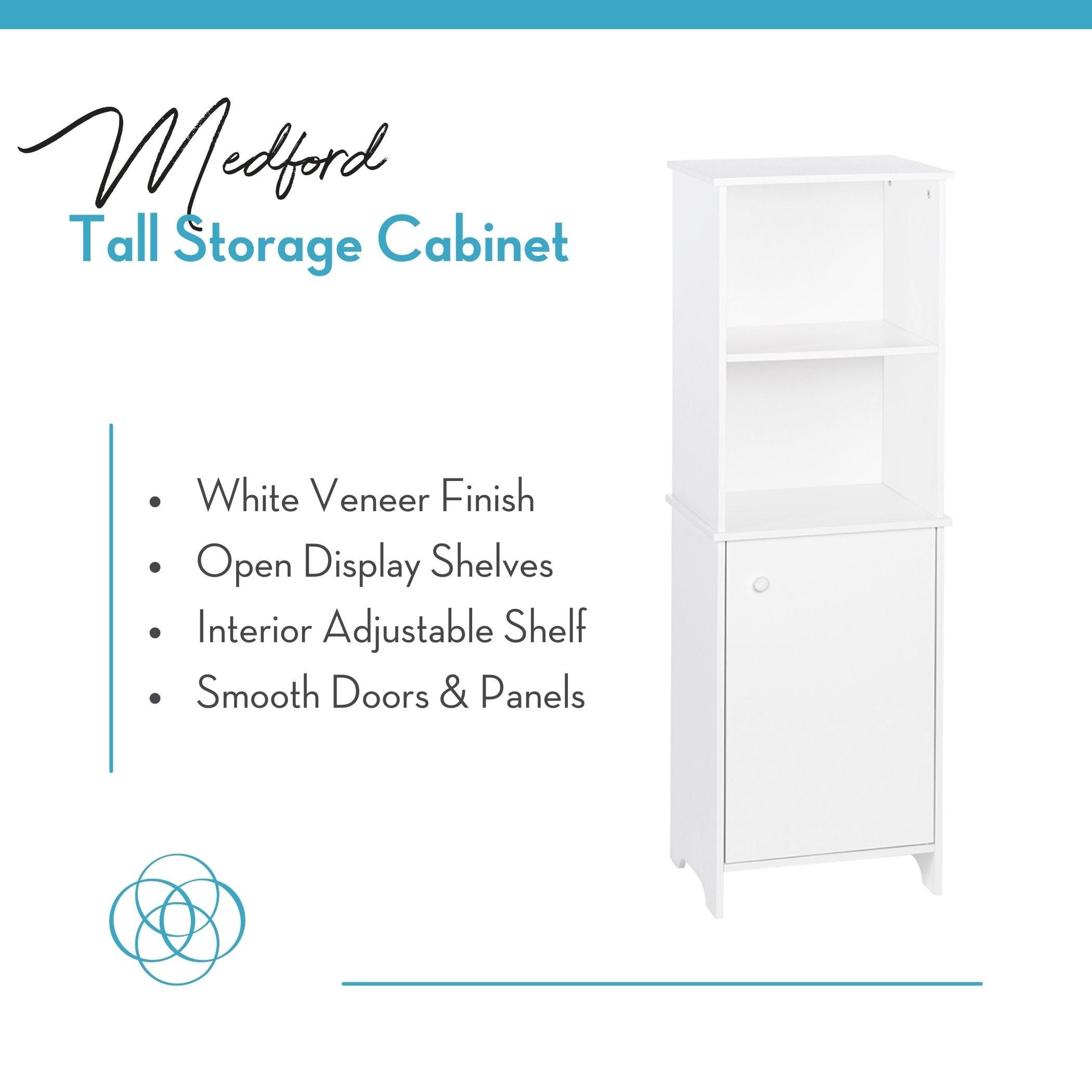 RiverRidge Medford Tall Bathroom Storage Cabinet and Linen Organizer with Door and Adjustable Shelves - White