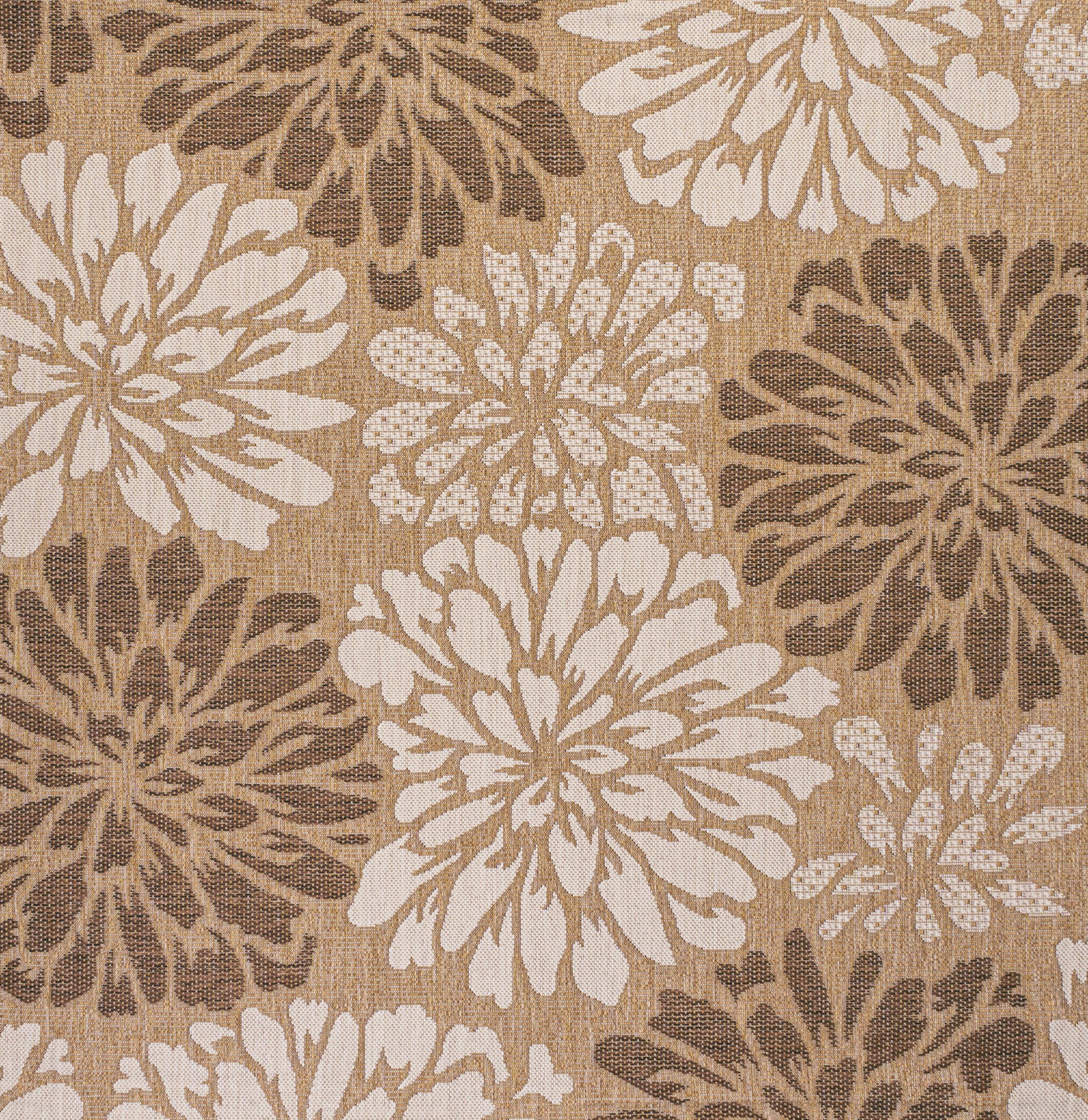 5' x 5' Zinnia Modern Floral Textured Weave Indoor/Outdoor Area Rug, Brown/Cream - JONATHAN Y