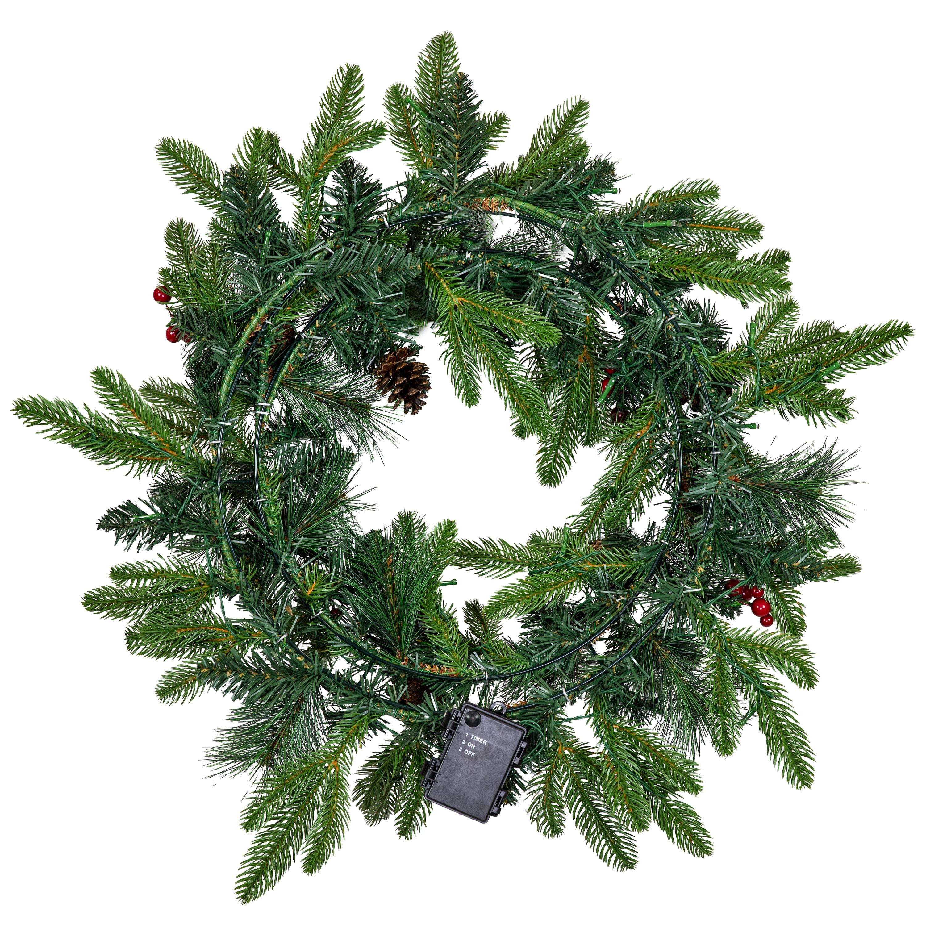 Sunnydaze 24" Diameter Indoor or Outdoor PVC Christmas Wreath with Pinecones and Berries - Traditional