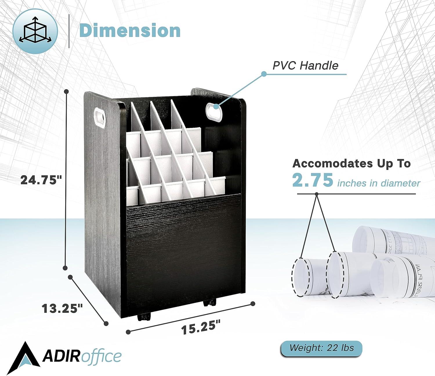 20-Slot Mobile Rolling Wood Blueprint Roll File Large Document Organizer
