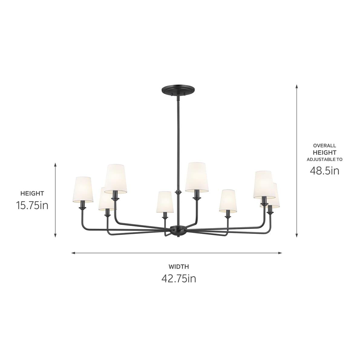 Classic 8 Light Chandelier with White Linen Shades