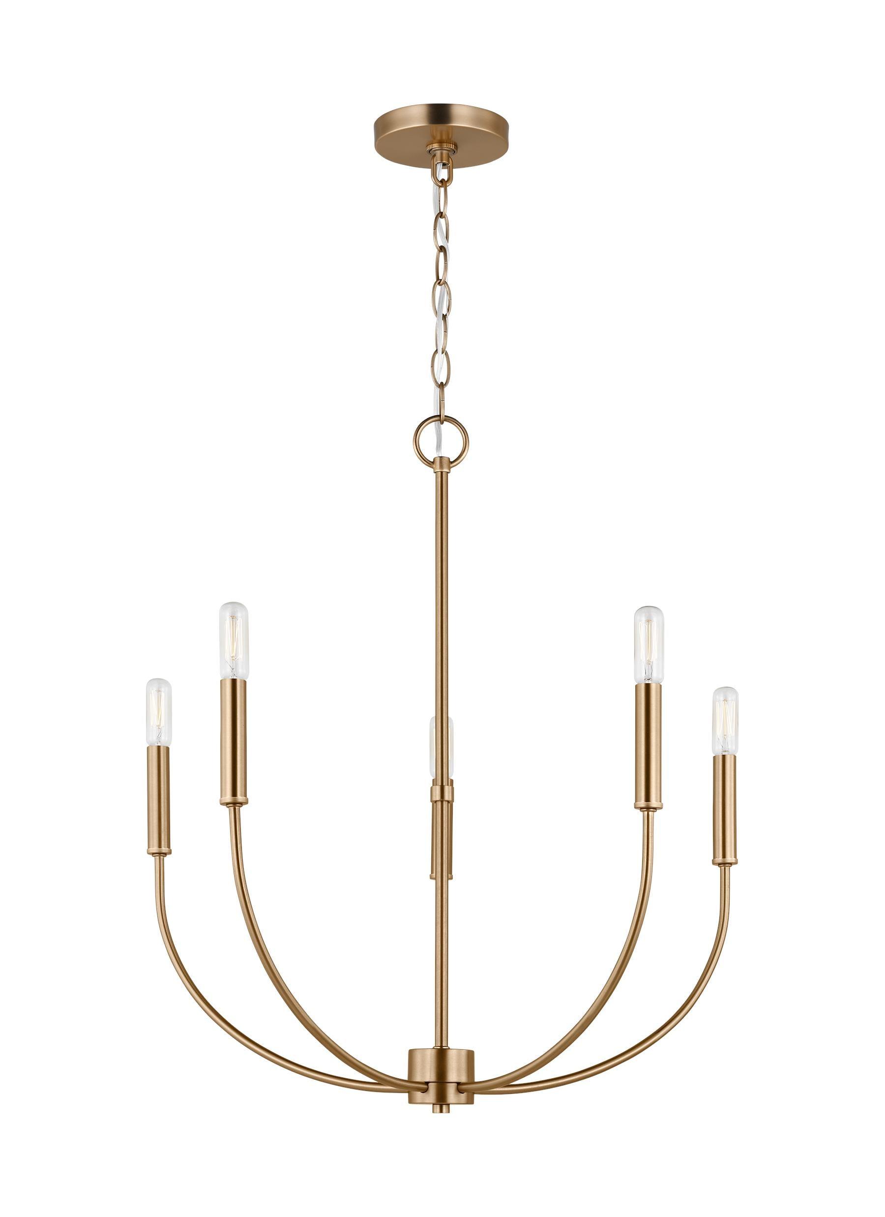 Elegant Satin Brass 5-Light Chandelier with Clear Silver Accents