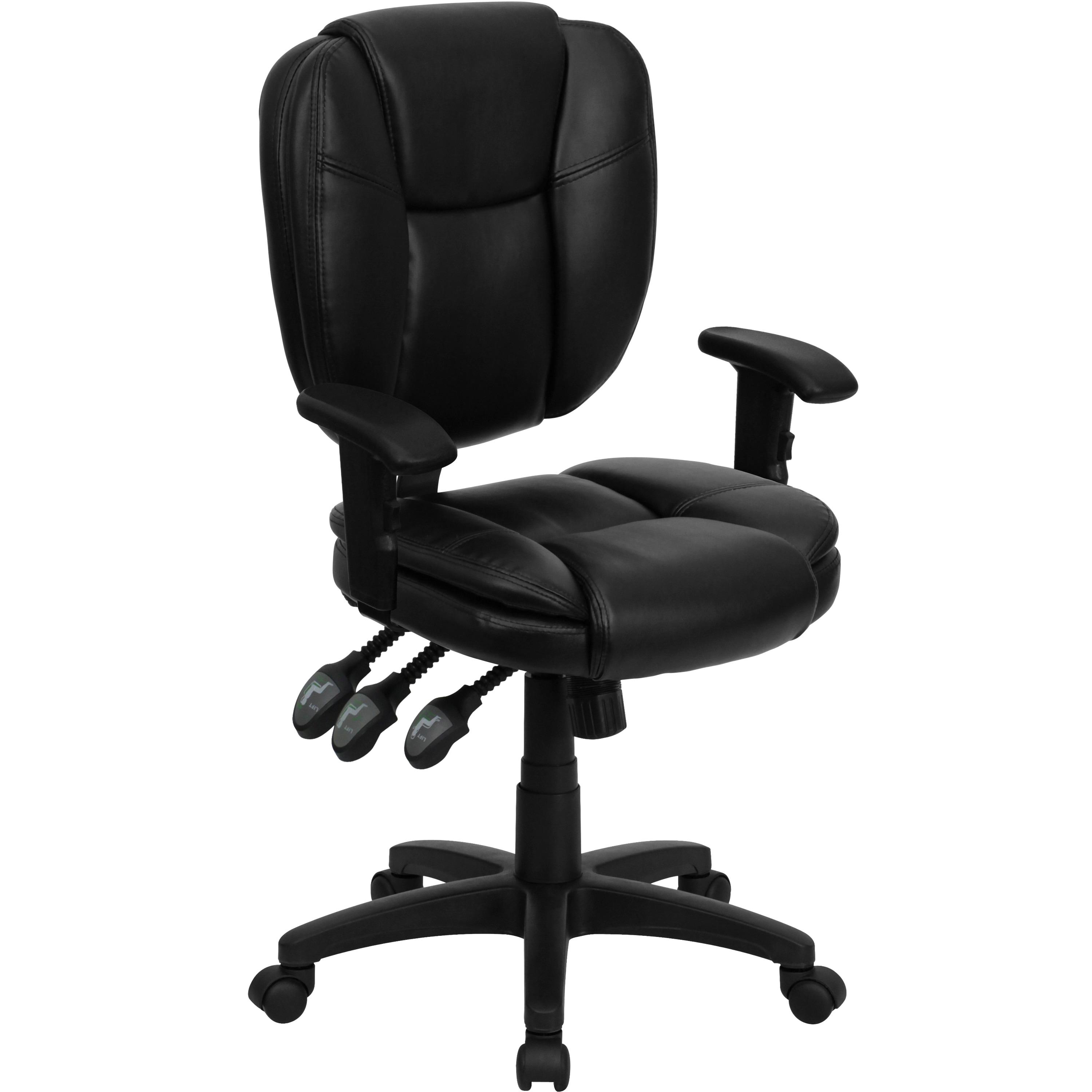 Flash Furniture Mid-Back Black LeatherSoft Multifunction Swivel Ergonomic Task Office Chair with Pillow Top Cushioning and Arms