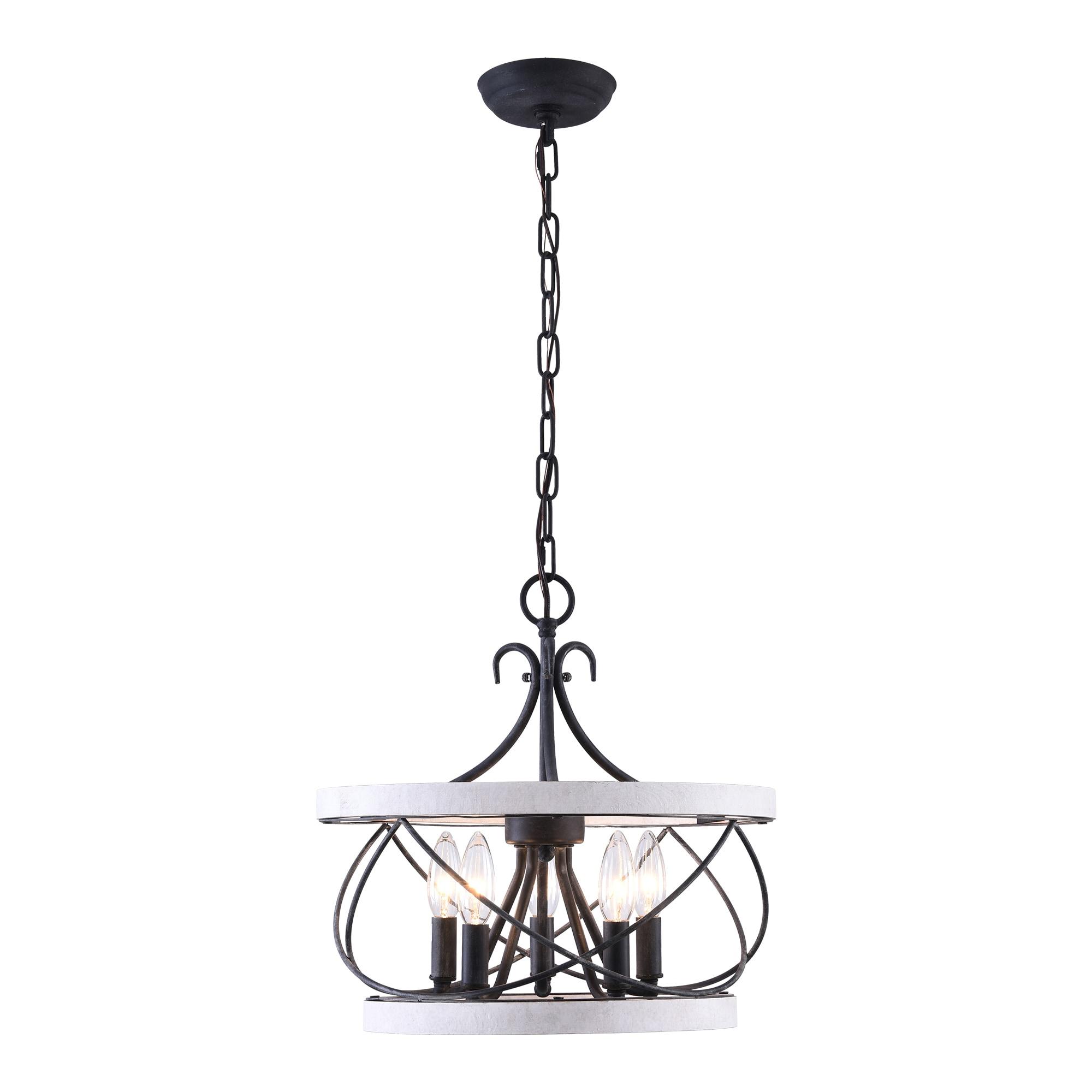 Cusp Barn  5-Light Farmhouse Wood Chandelier Adjustable Handmade Rustic Drum Ceiling Light Fixture Hanging Lamp for Foyer Kitchen 15.7-inch -