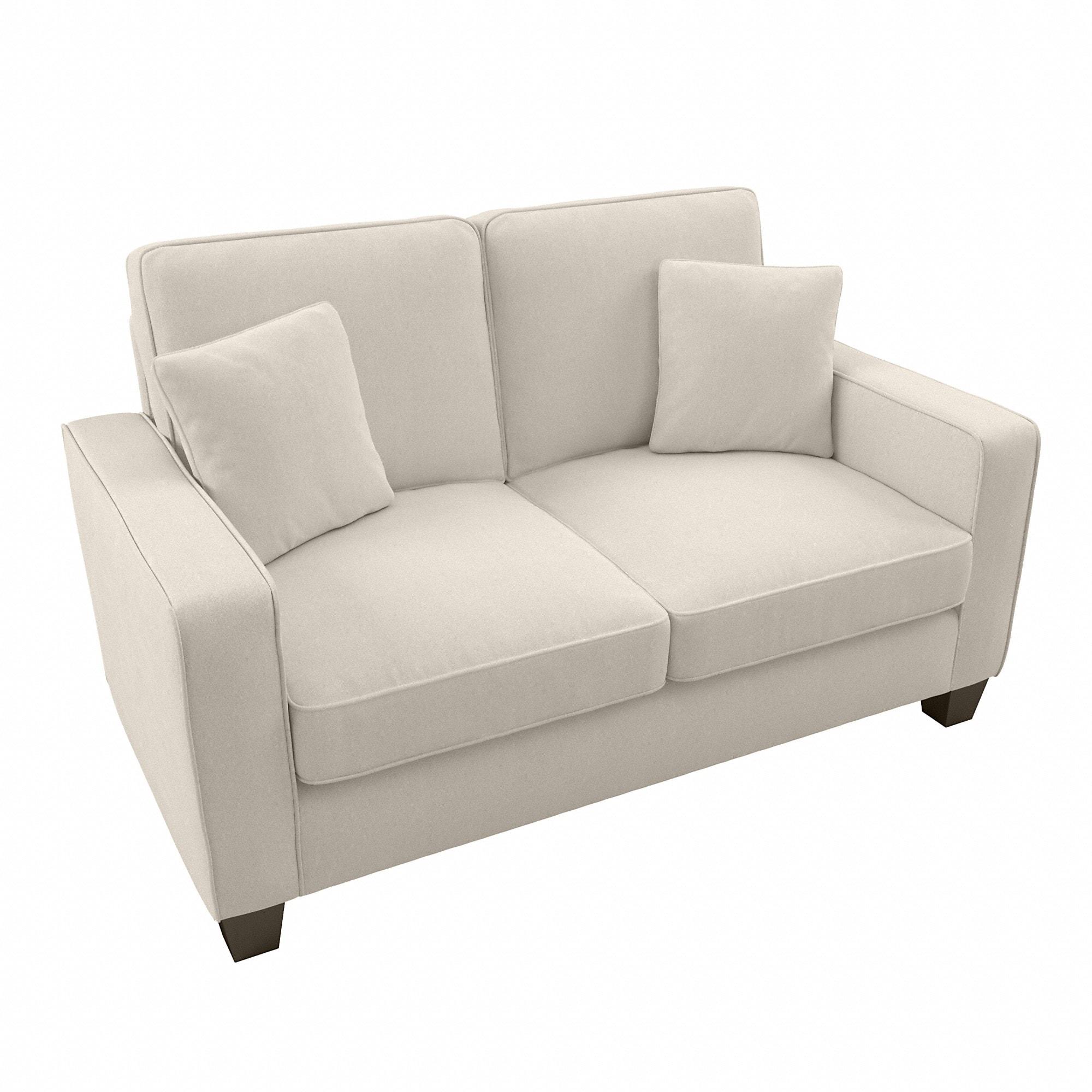 Stockton 61W Small Living Room Loveseat in Cream Herringbone Fabric