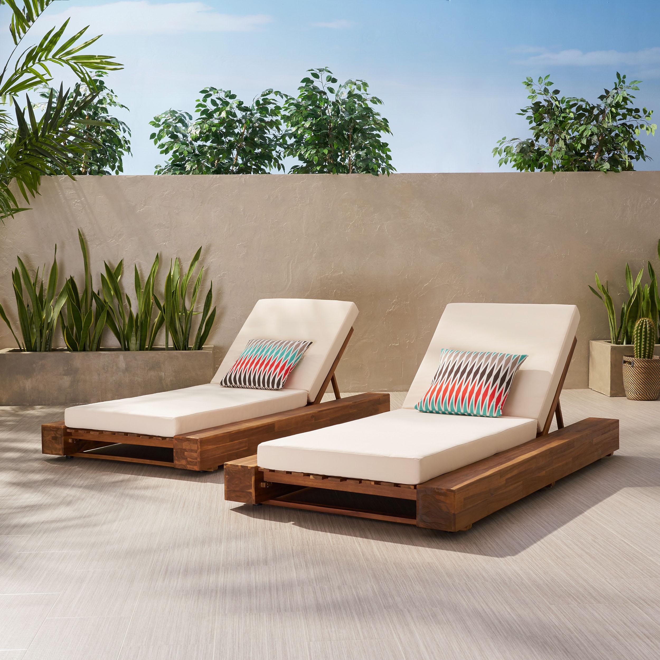 Donnie 39'' Outdoor Acacia Chaise Lounge (Set of 2)
