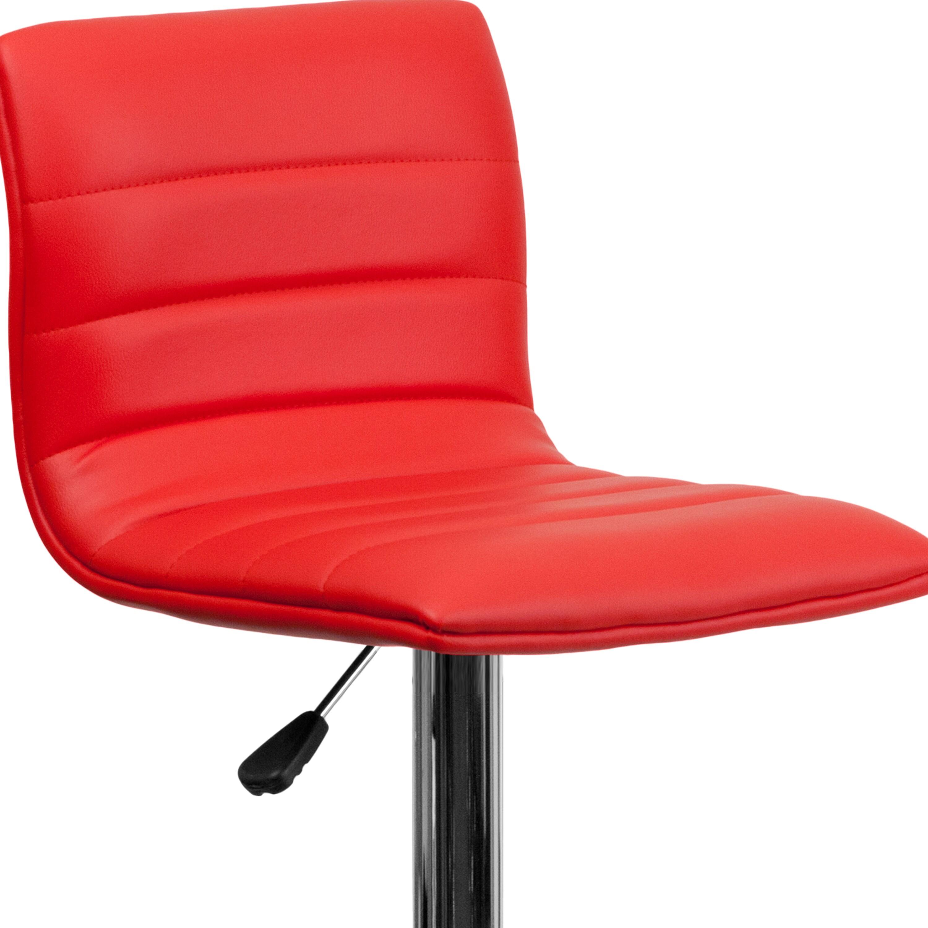 Flash Furniture Modern Red Vinyl Adjustable Bar Stool with Back, Counter Height Swivel Stool with Chrome Pedestal Base