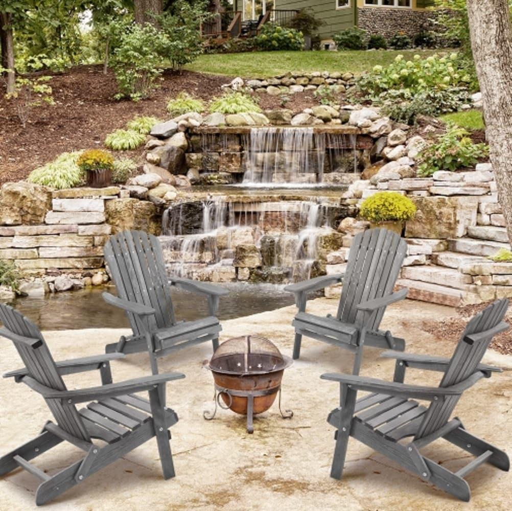 Triple Tree Wood Adirondack Folding Chairs - Set of 2, Gray