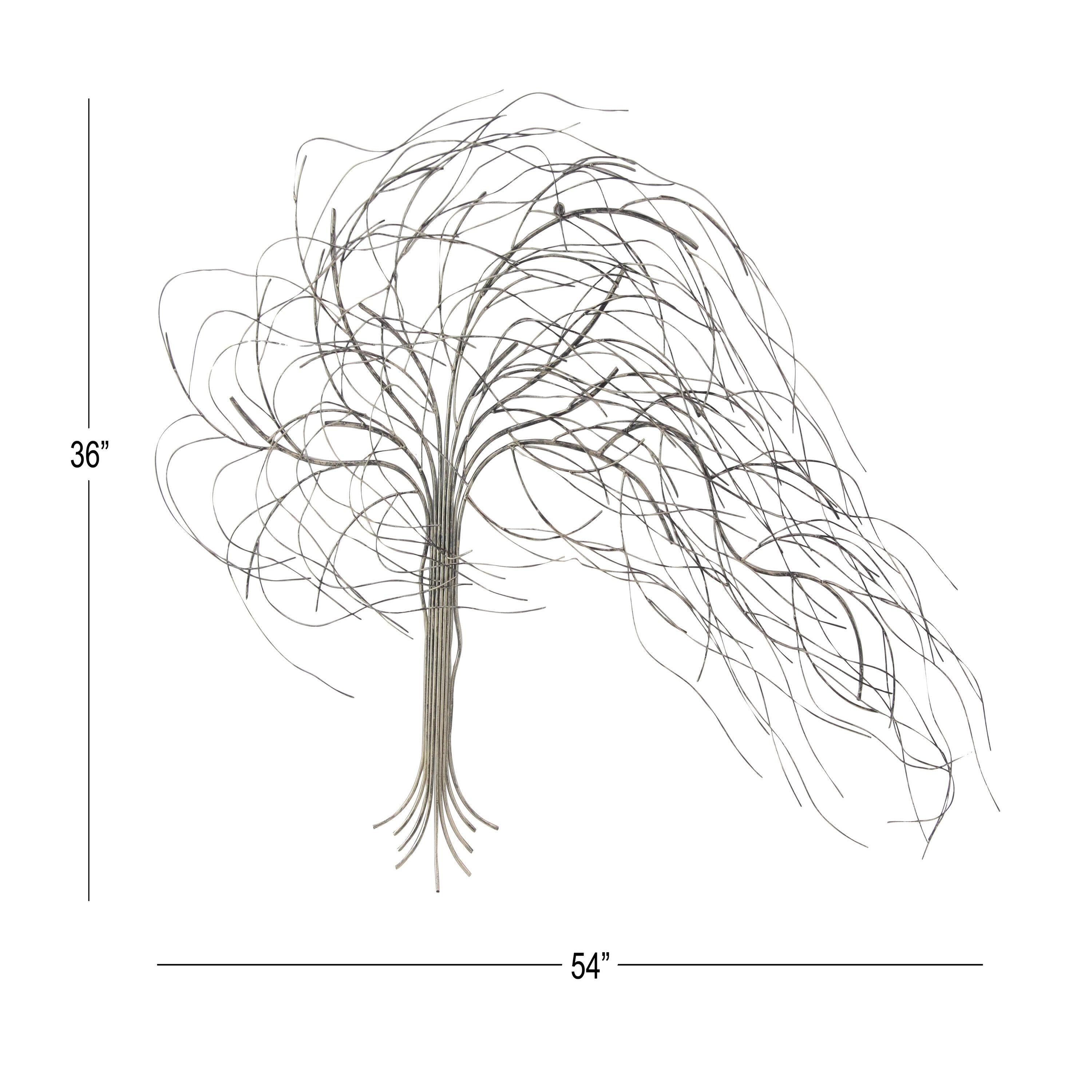 Metal Tree Indoor Outdoor Wall Decor with Long Branch Silver - Olivia & May