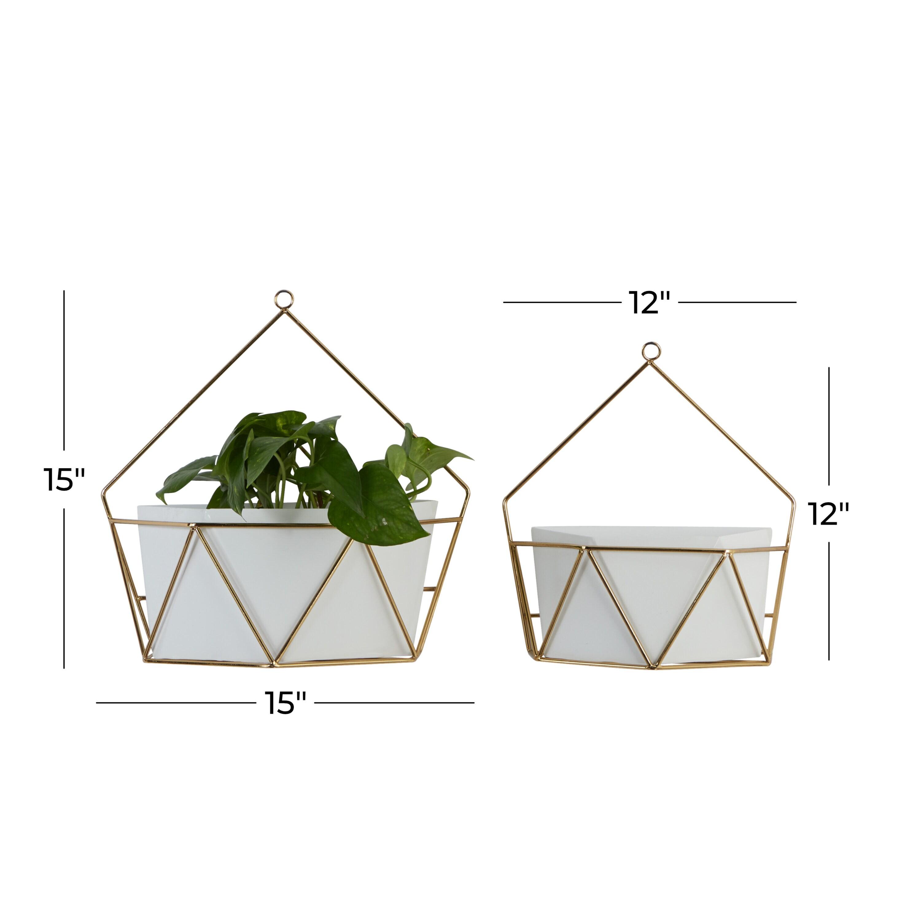 Geometric Gold And White Metal Wall Planters, Set Of 2: 12", 15"