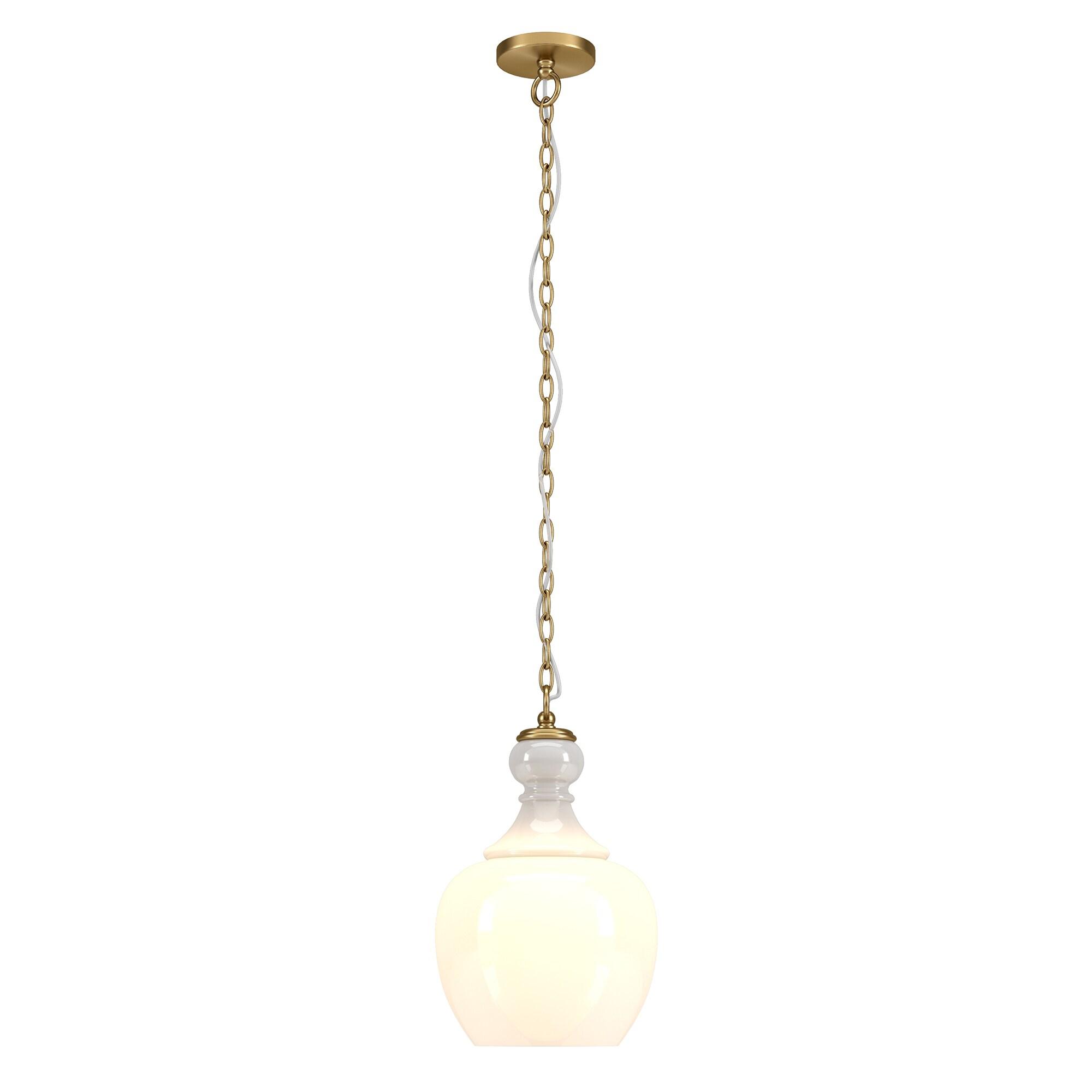 Evelyn&Zoe 11" Brushed Brass Finish Metal/Glass Pendant