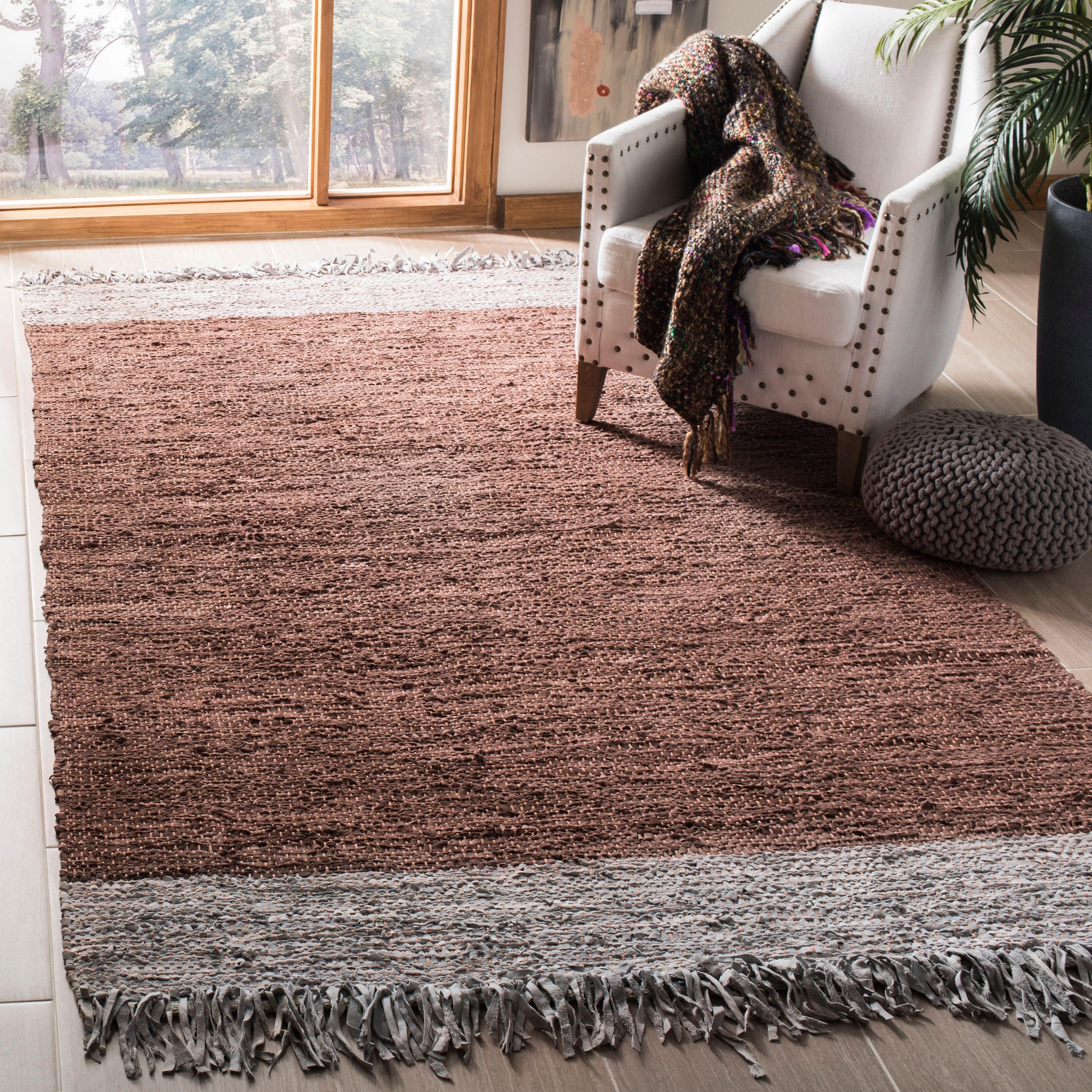 Vintage Leather VTL310 Hand Woven Indoor Accent Rug - Light Grey/Brown - 3'x5' - Safavieh