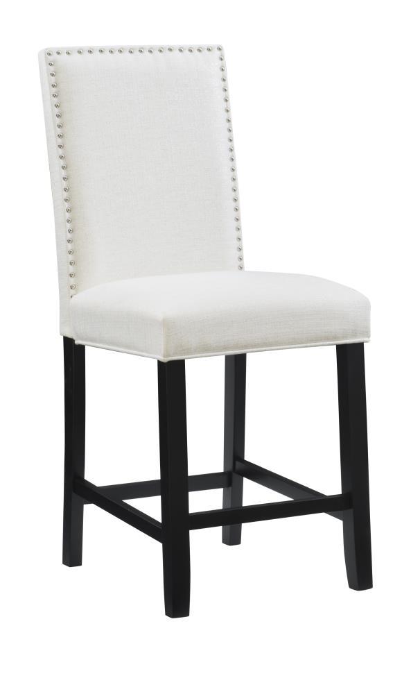 Linon 24" Stewart Padded Back and Seat Faux Leather Upholstered Counter Height Barstool - Glitz White: Elegant Nailhead Trim, Wood Legs