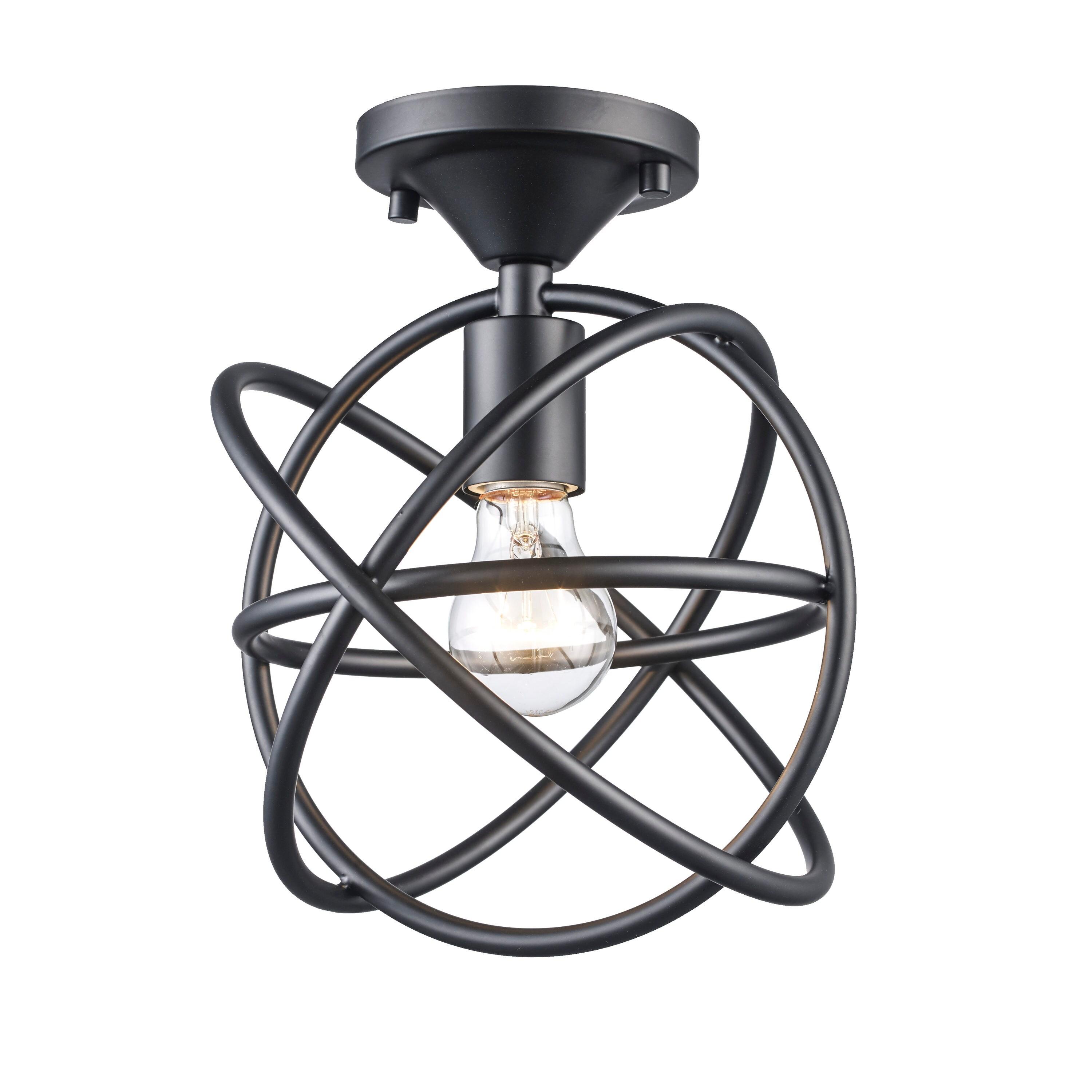 Viewridge 10 in. 1-Light Black Semi-Flush Mount Ceiling Light Fixture with Metal Globe Shade