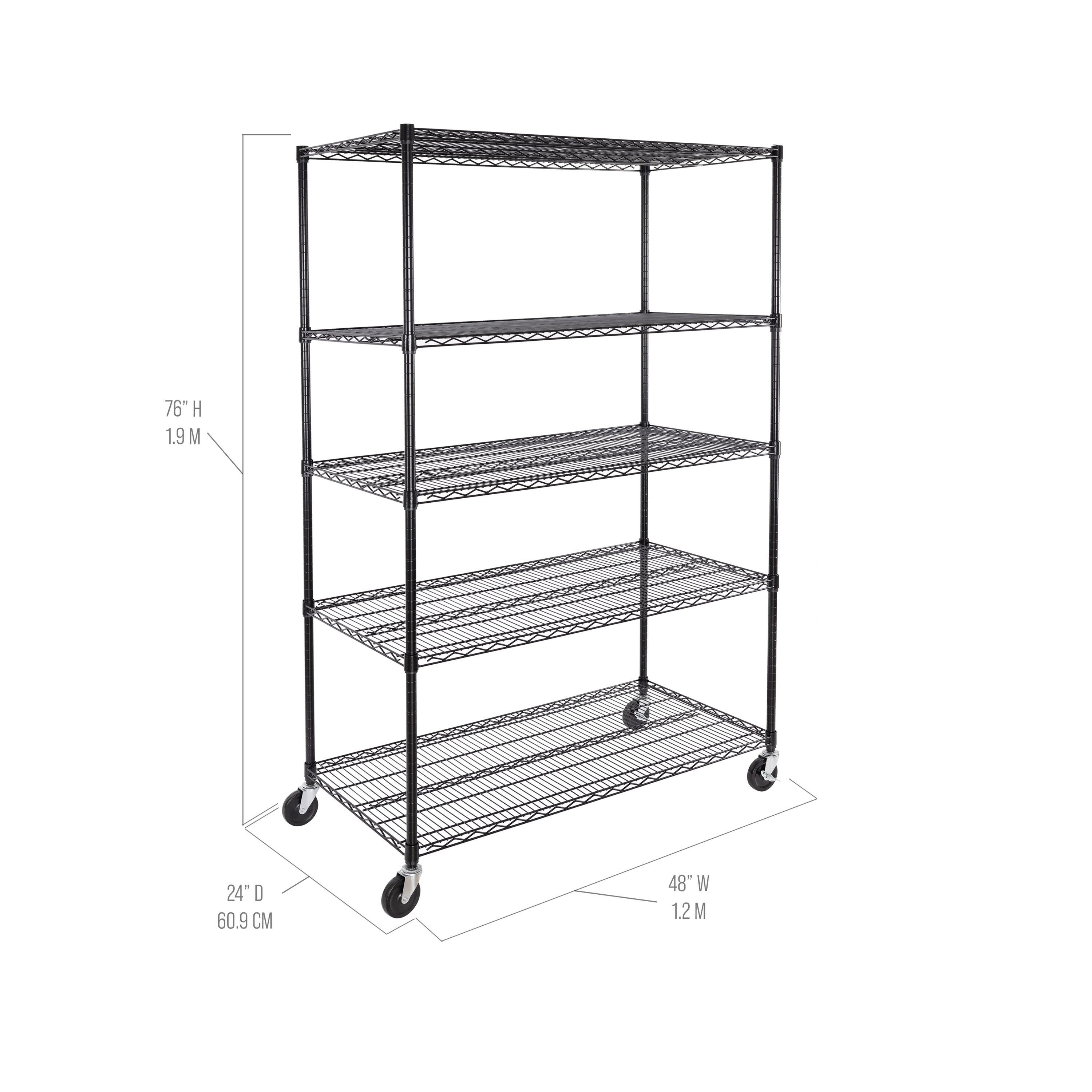 UltraDurable 24" D 5-Tier NSF-Certified Steel Shelving with Wheels