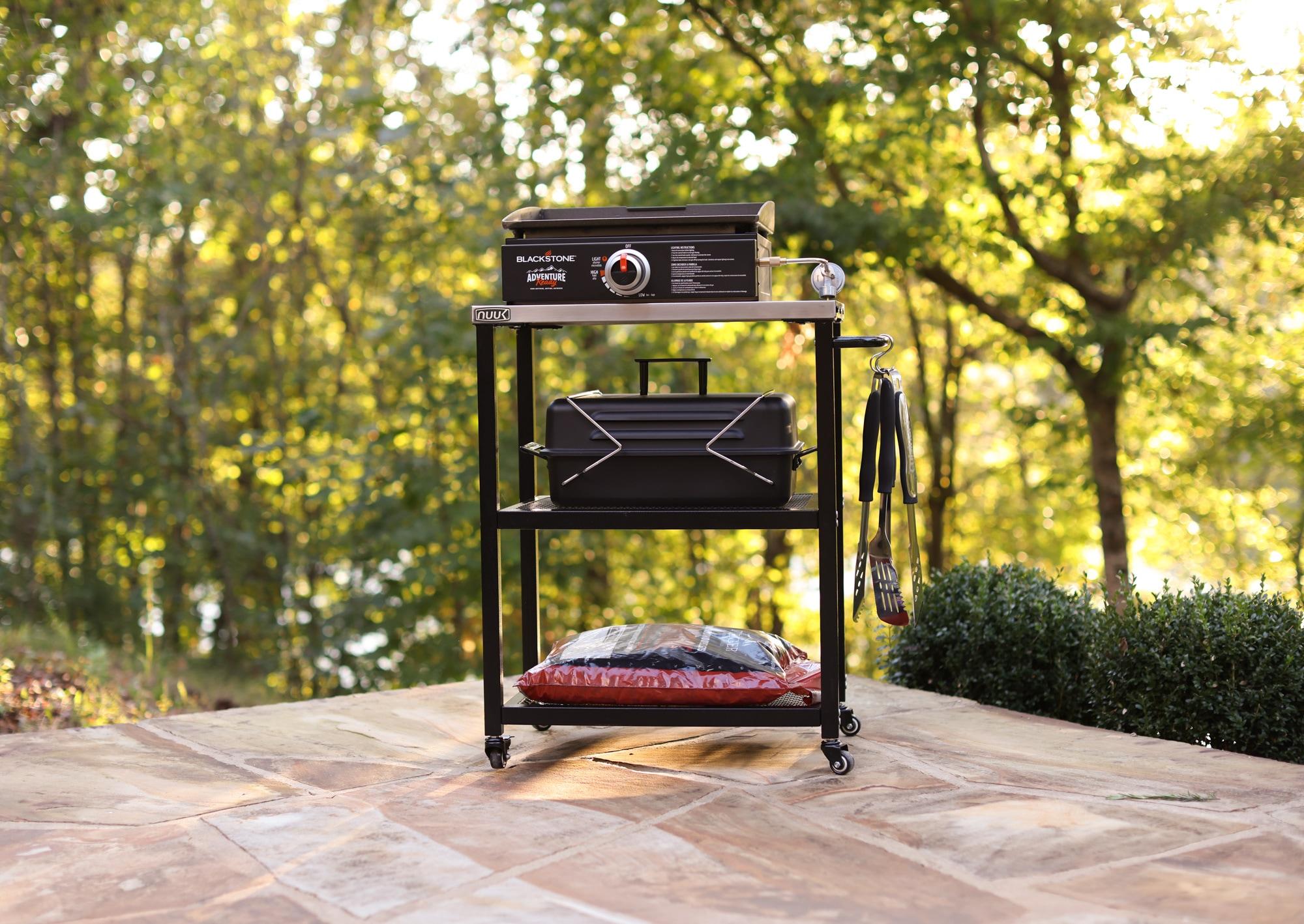 NUUK Stainless Steel Outdoor Kitchen Serving Grill Cart with Storage, BBQ Prep Station Table,  Wheeled