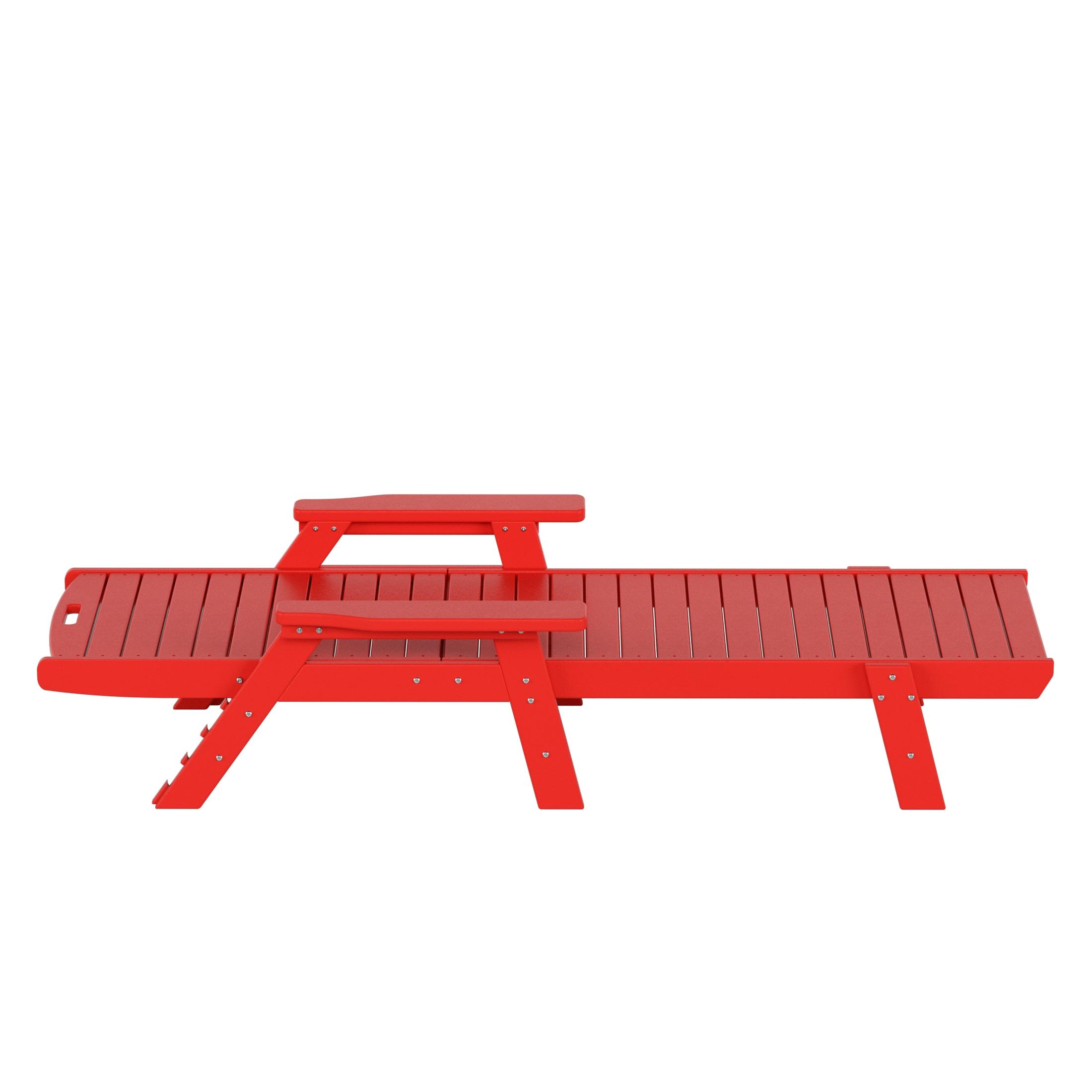 JUSTLET Adjustable Wheeled HDPE Plastic Outdoor Patio Lounge Chair W/ Cup Holder,78.3"x25.1"x16.3", Red