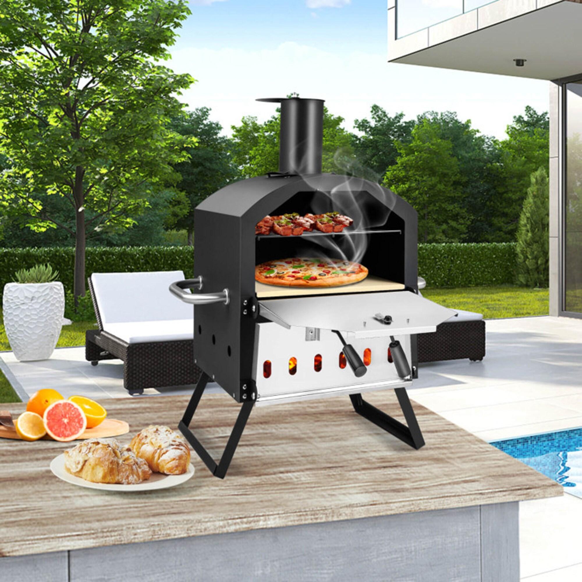 Spaco Grill, Outdoor BBQ Grill,Outdoor Pizza Oven with Anti-scalding Handles and Foldable Legs-Black