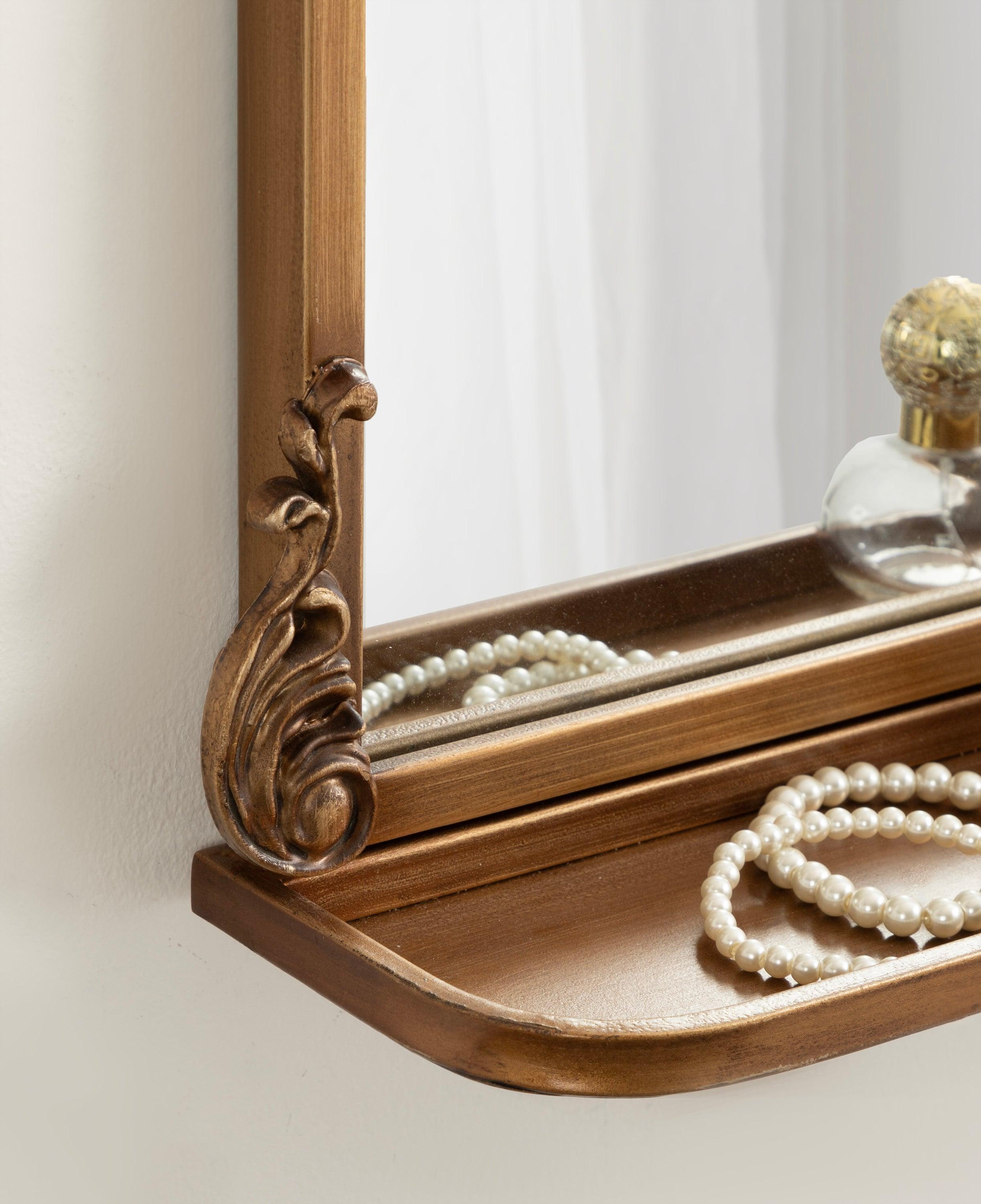 Kate & Laurel All Things Decor 16"x25" Arendahl Traditional Arch Mirror with Shelf: Baroque Design, Resin Garland