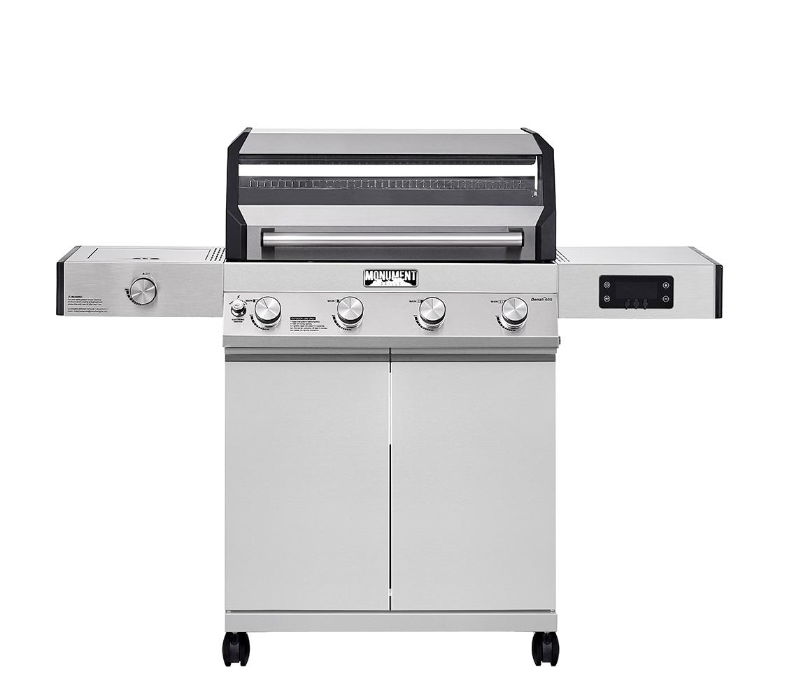 Denali 4-Burner Propane Gas Grill in Stainless with Clearview Lid, 3-Phase LED Controls and Side Burner