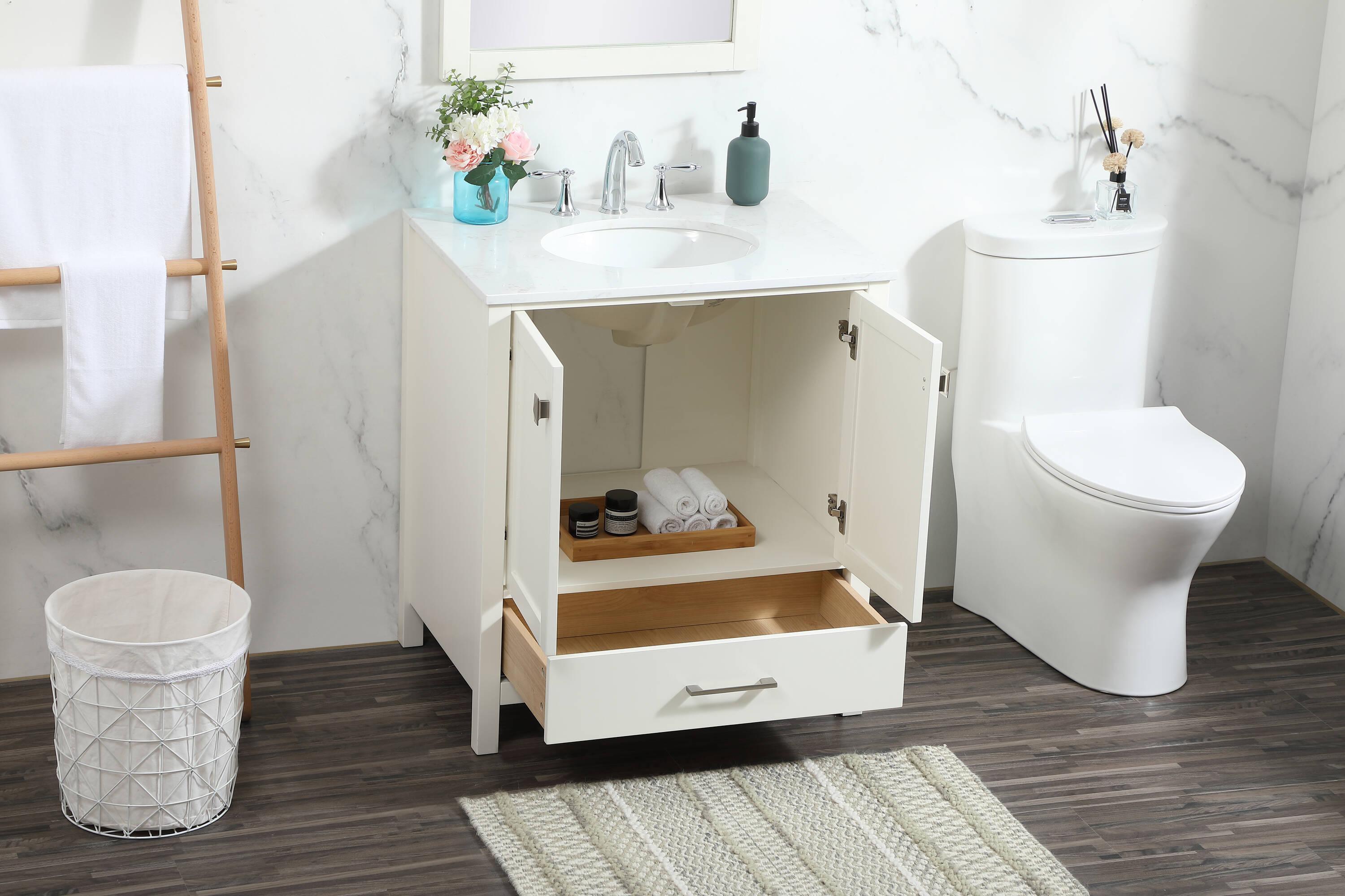 Elegant Decor Irene 30" Zinc Alloy MDF Single Bathroom Vanity in White