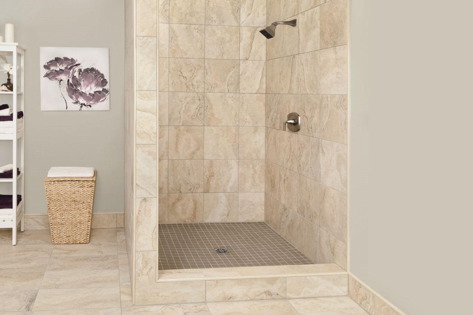 Schluter Kerdi Shower Kit with Shower Tray, Curb, Waterproofing Membrane, Strips, and Seals - Waterproofing System for Showers - PVC Plastic, Center Outlet Position, 48" x 48" Tray Size - KSK1220PVCE