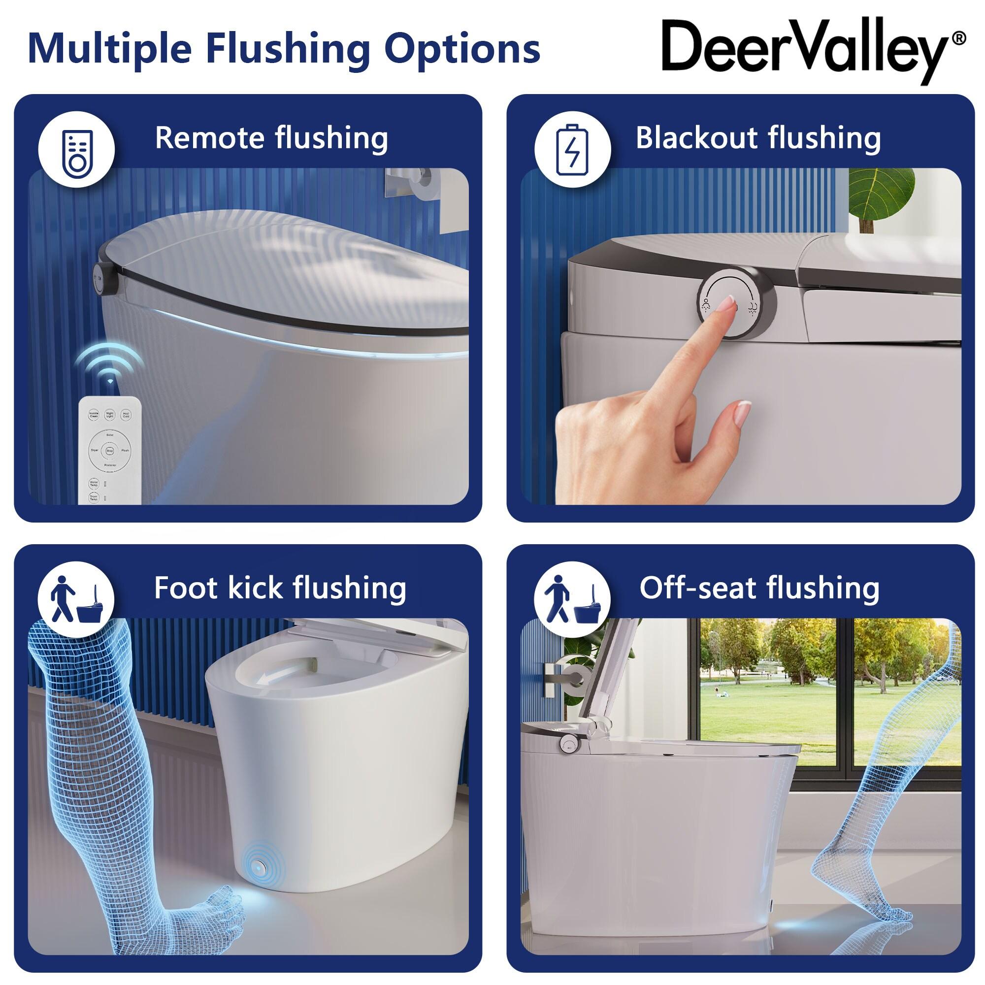 Smart Toilet with Quiet-Closed Heated Seat, Foot Kick/Off-seat/Blackout/Remote Flush, Bidet Elongated Toilet with Tankless, Gentle Night light, Remote Control, Advanced