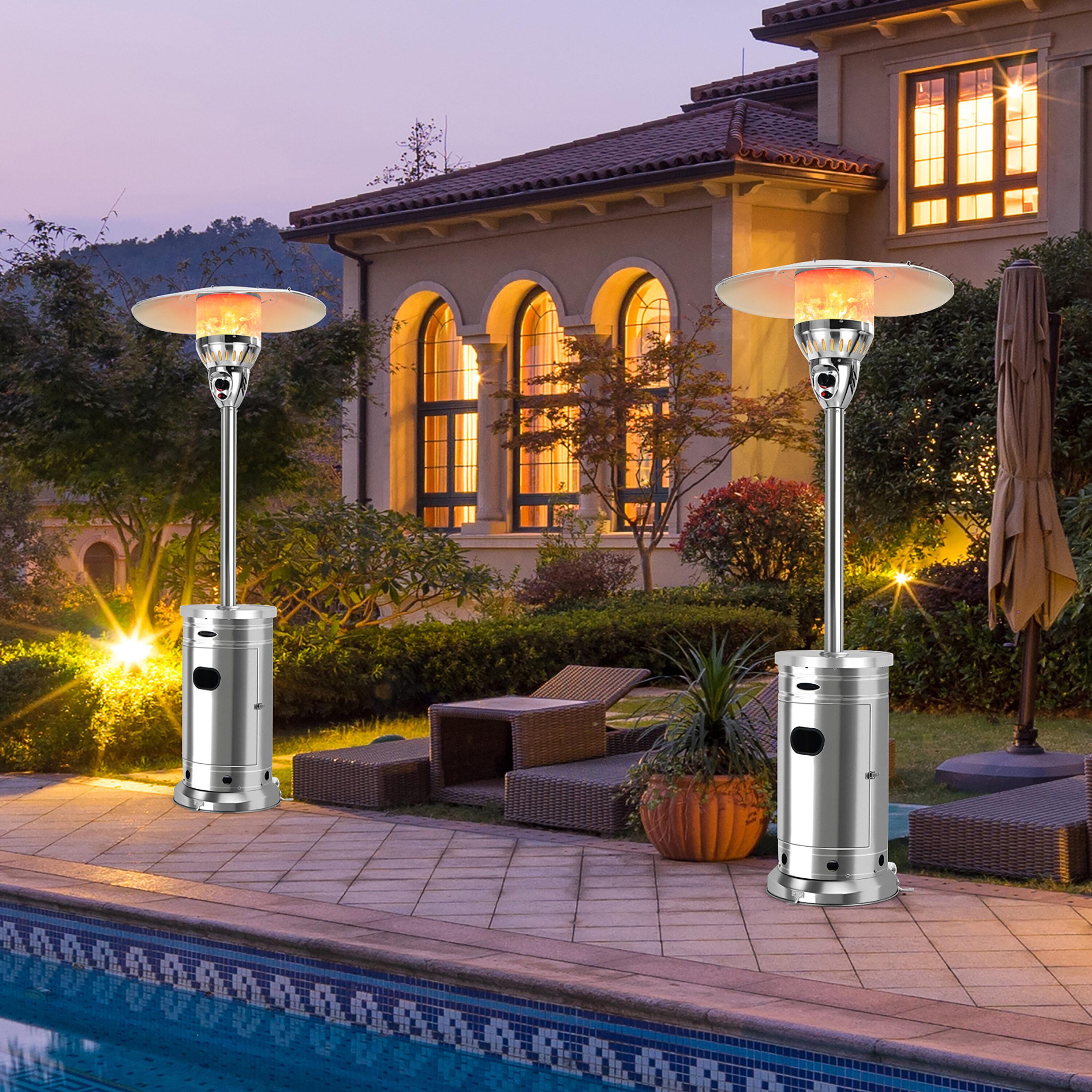 Costway 48,000 BTU Patio Propane Heater Stainless Steel W/Table & Wheels