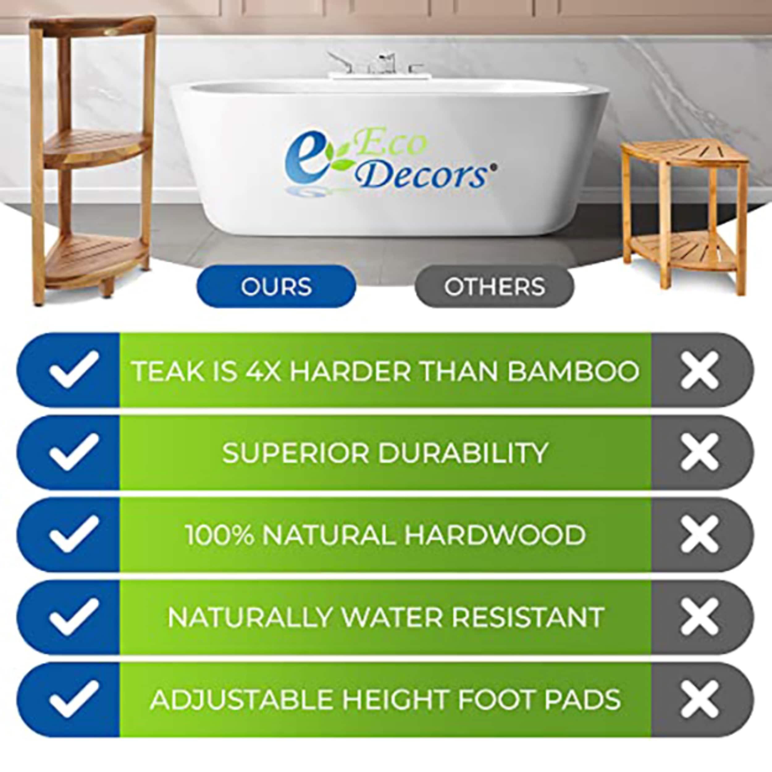 EcoDecors EcoDecors, Snazzy Corner, Teak Corner Shower Shelf, Shower Stand Corner, in EarthyTeak™