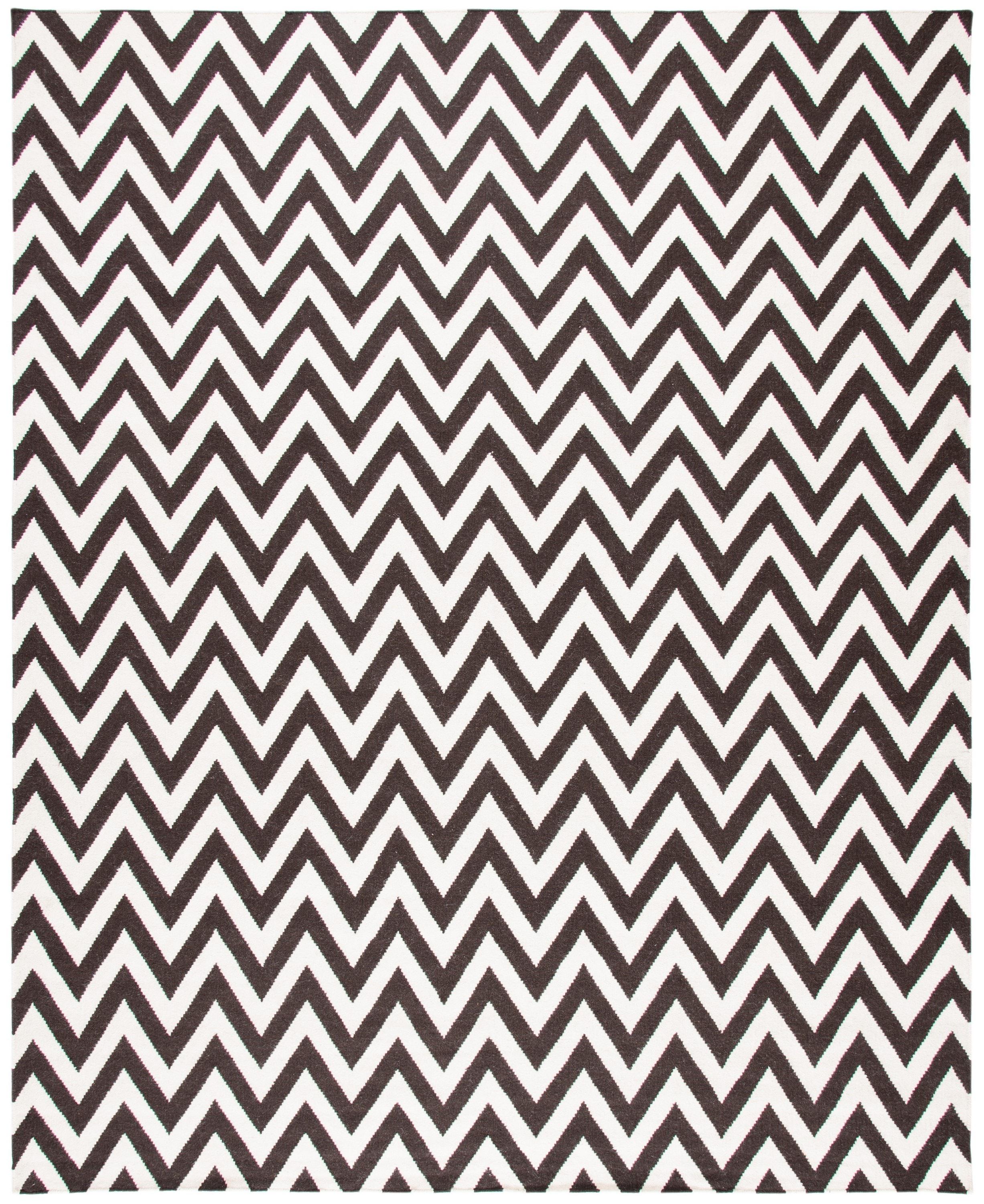 SAFAVIEH Dhurrie Bentley Chevron Zigzag Wool Area Rug, Brown/Ivory, 9' x 12'