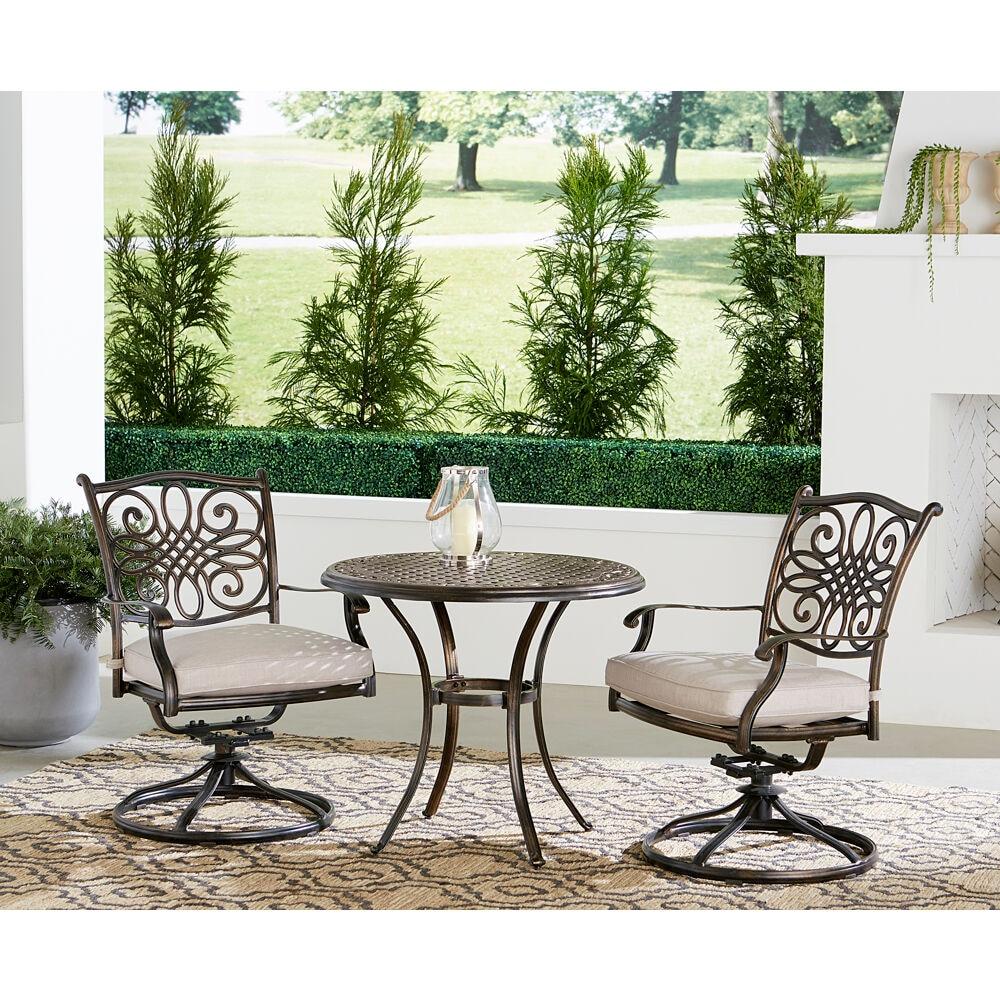 Renditions 3-Piece Set with 2 Swivel Rockers and 32-in. Cast-Top Table, Featuring Sunbrella Fabric