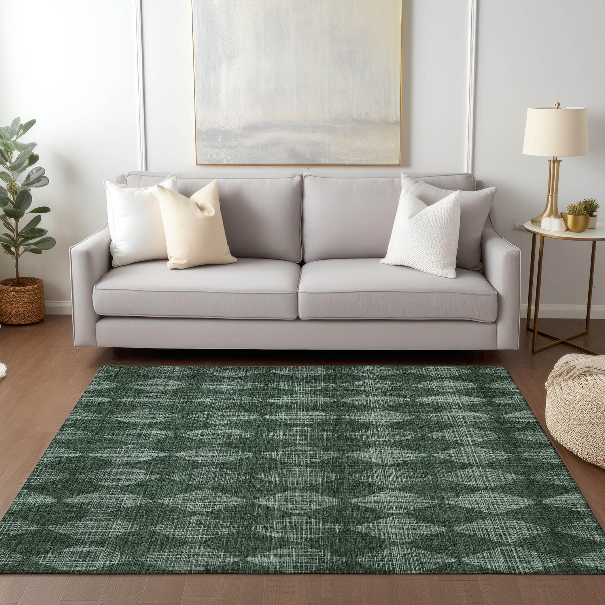 Olive Diamond Pattern Indoor Outdoor Area Rug 5' x 7'6"