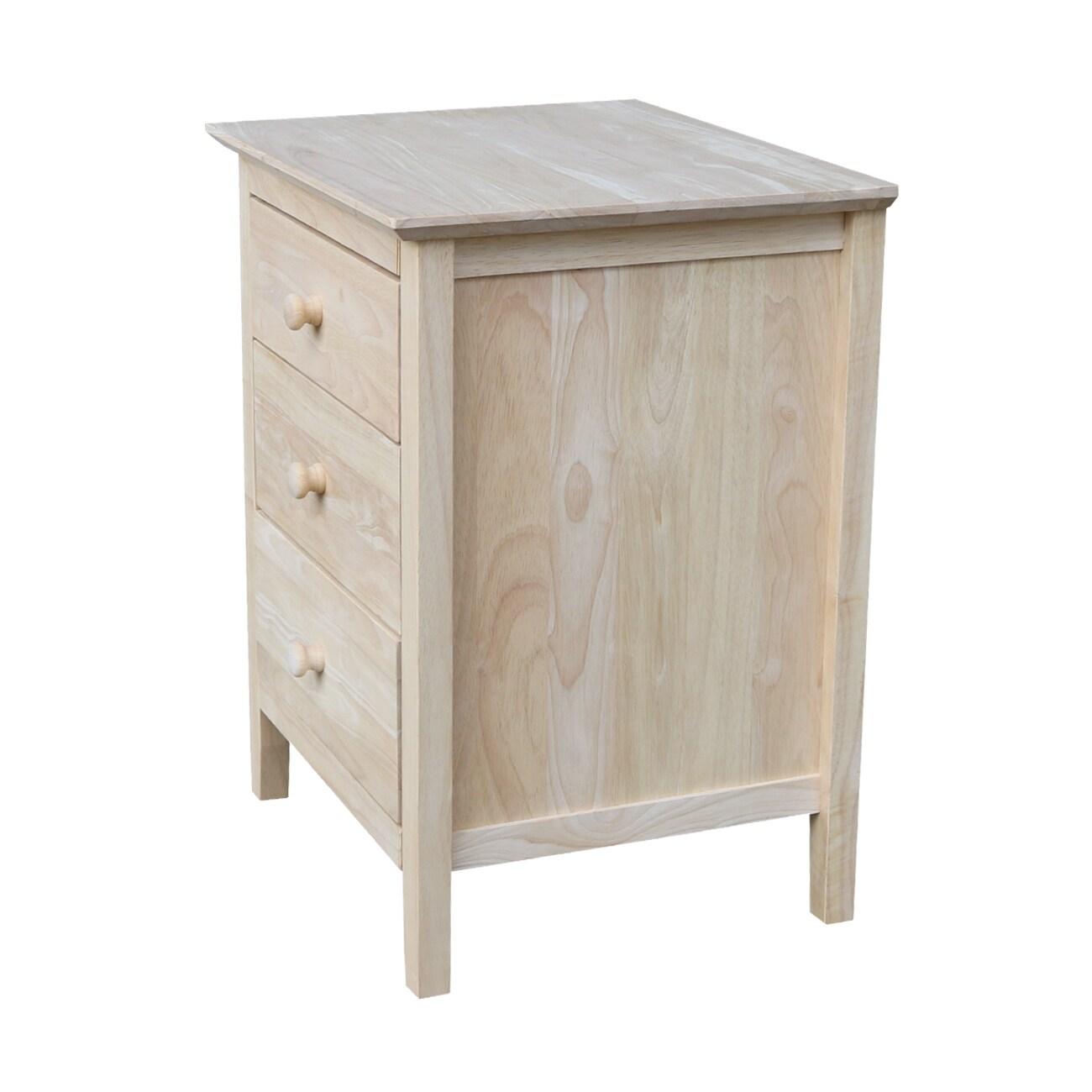 International Concepts Smith Nightstand with 3 Drawers - Unfinished : Hardwood Bedside Table, Storage Solution