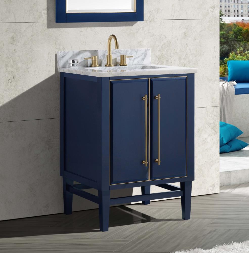 Navy Blue and Gold 25" Single Vanity with Marble Top