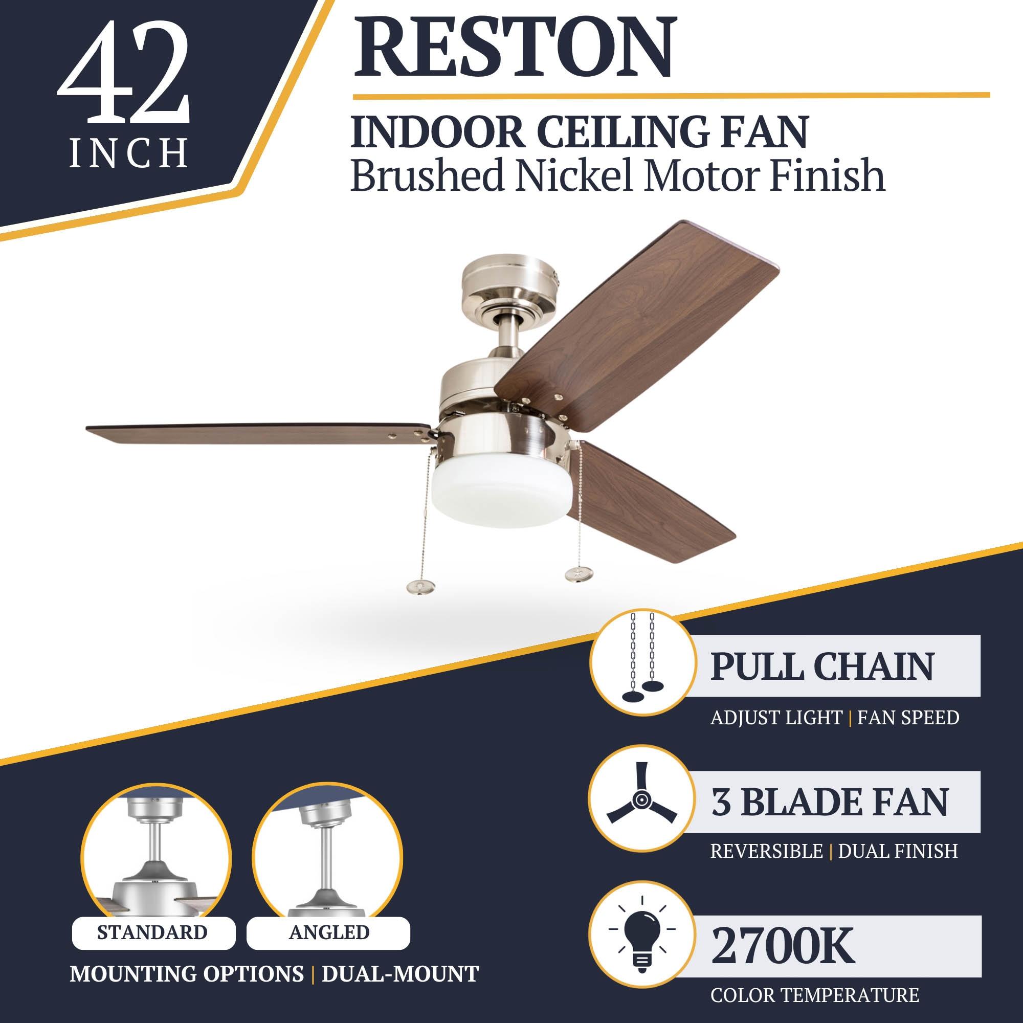 Prominence Home Reston 42-in Brushed Nickel with Burnt Oak/Chocolate Maple Blades Ceiling Fan With Light ( 3 -Blade )