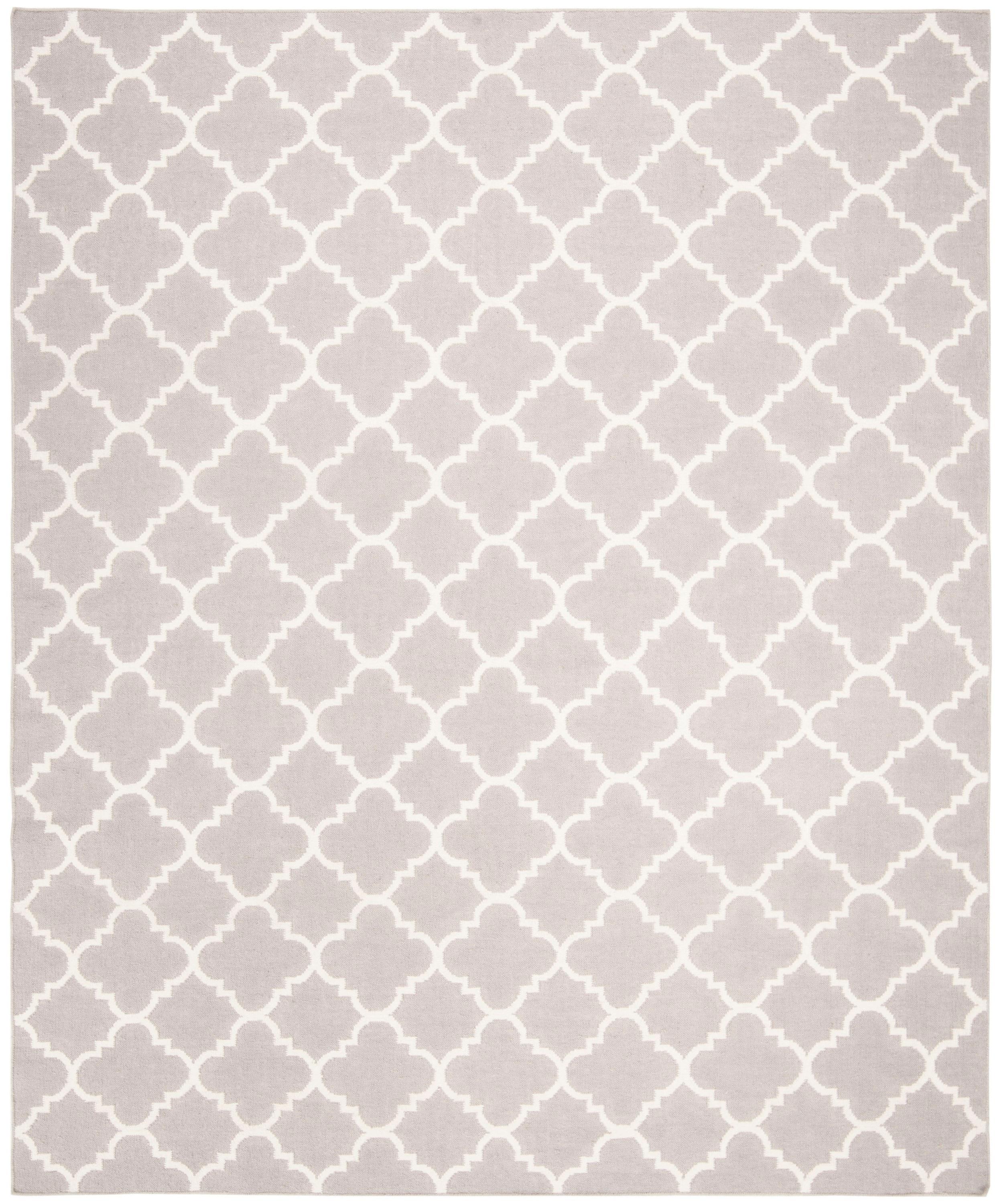 SAFAVIEH Dhurrie Brad Geometric Moroccan Wool Area Rug, Grey/Ivory, 8' x 10'