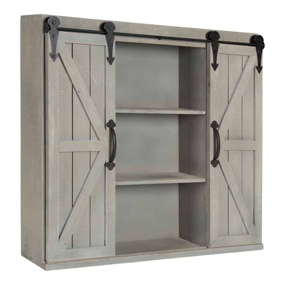 Kate and Laurel Cates Wood Wall Storage Cabinet with Two Sliding Barn Doors, Rustic Gray