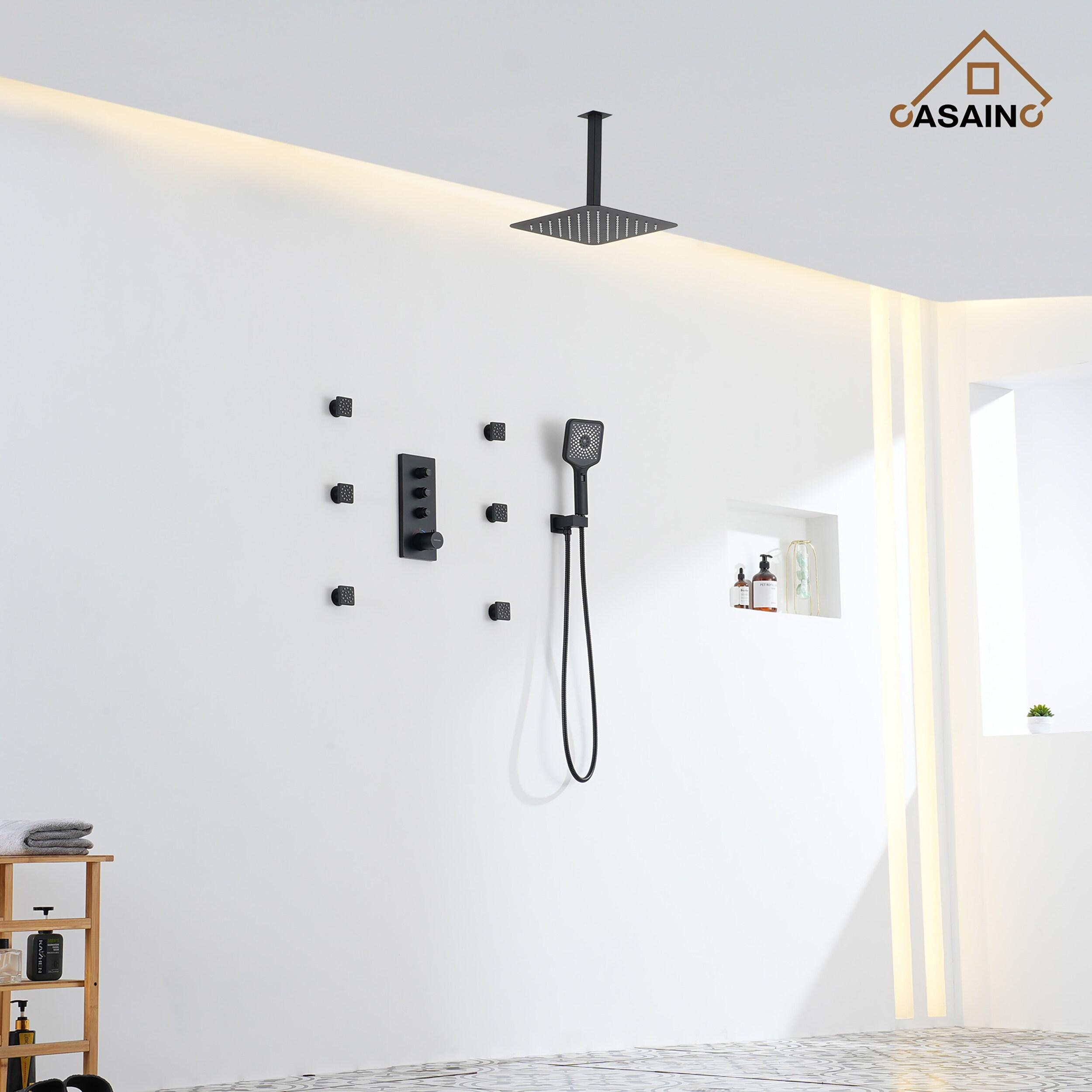 3 Functions 12 Inch Ceiling Mounted Thermostatic Shower System with 6 Body Jets