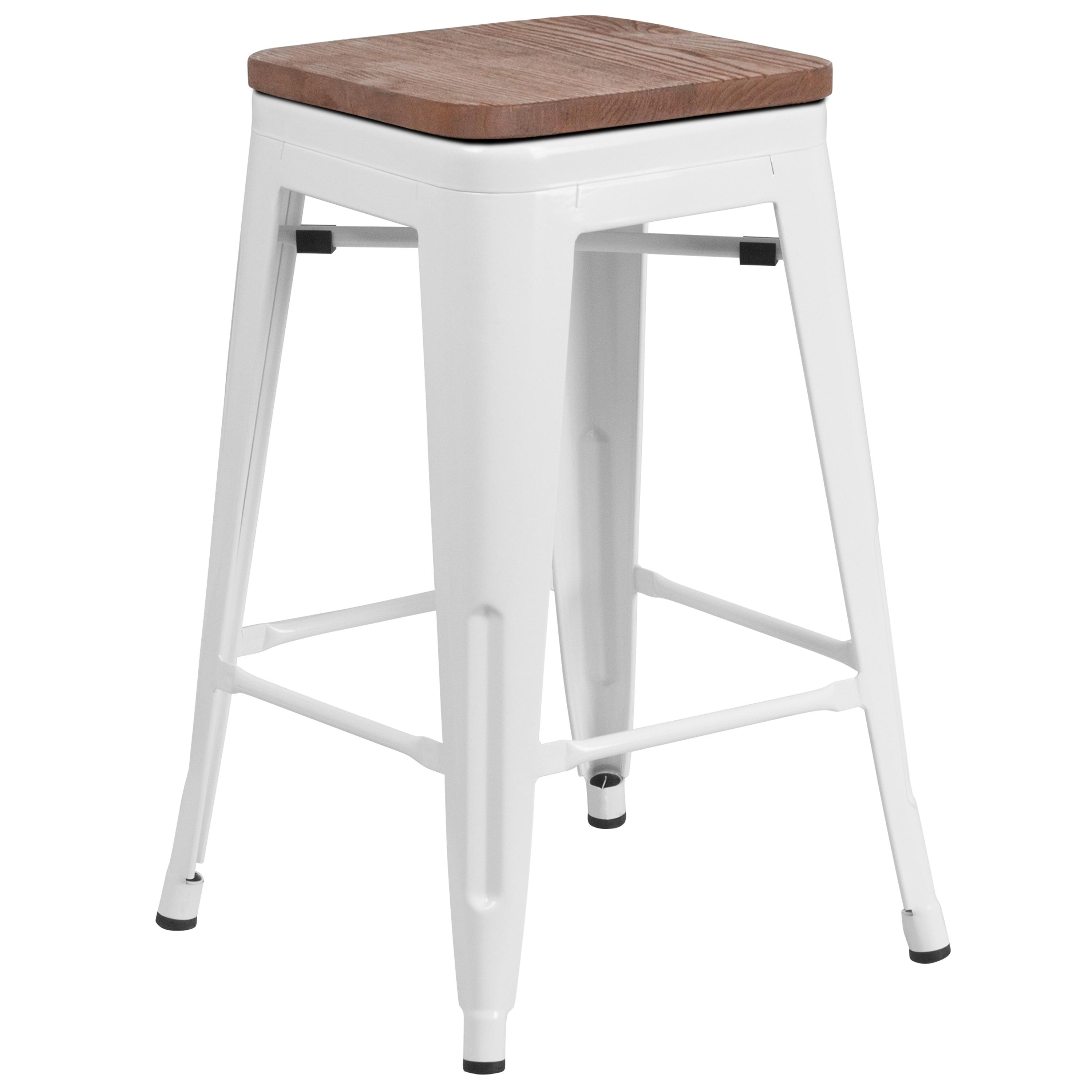 Flash Furniture Margherite 30" High Backless Metal Barstool with Square Wood Seat