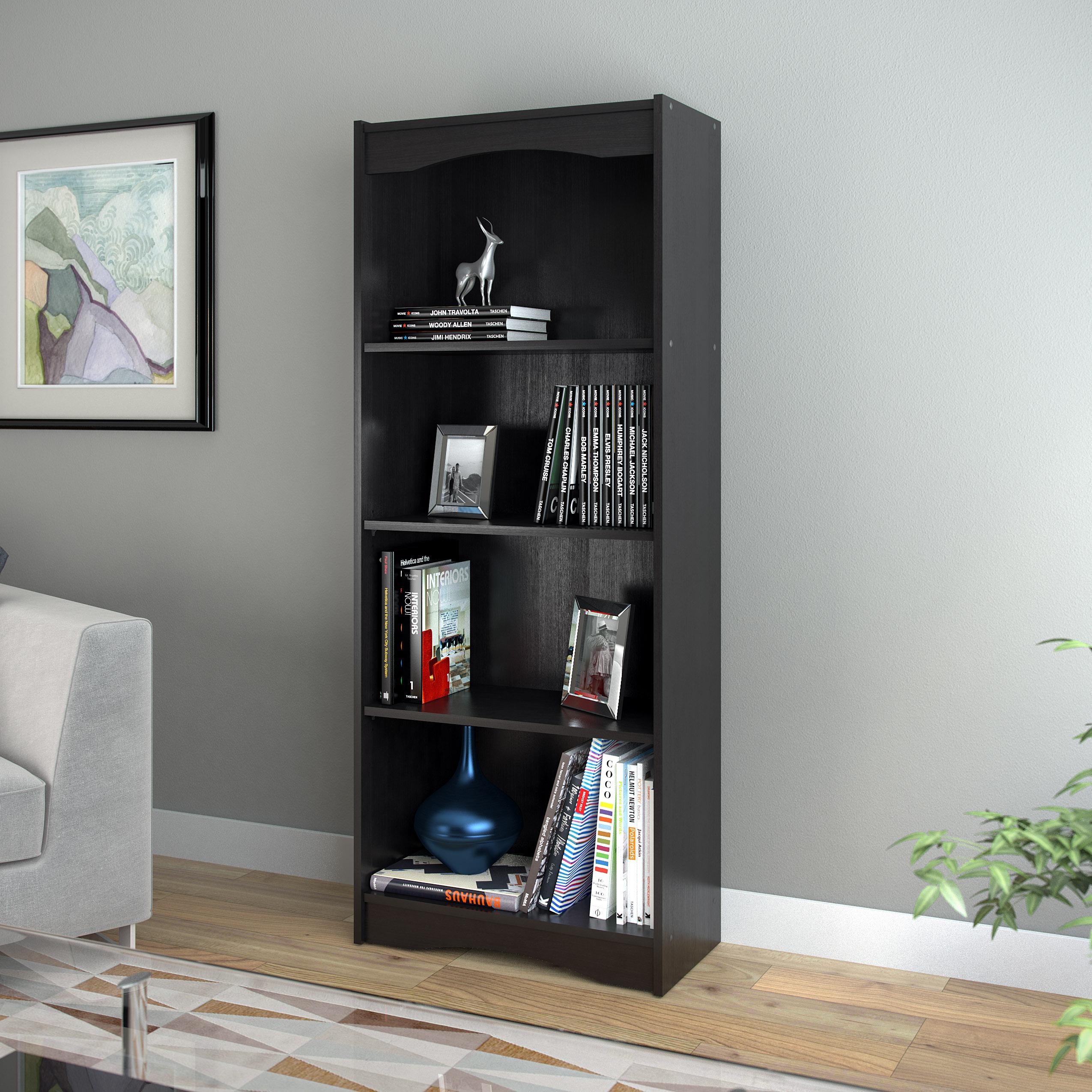 60" Hawthorn Tall Bookcase Black - CorLiving: Modern Style, Laminated Particle Board, 4 Open Shelves