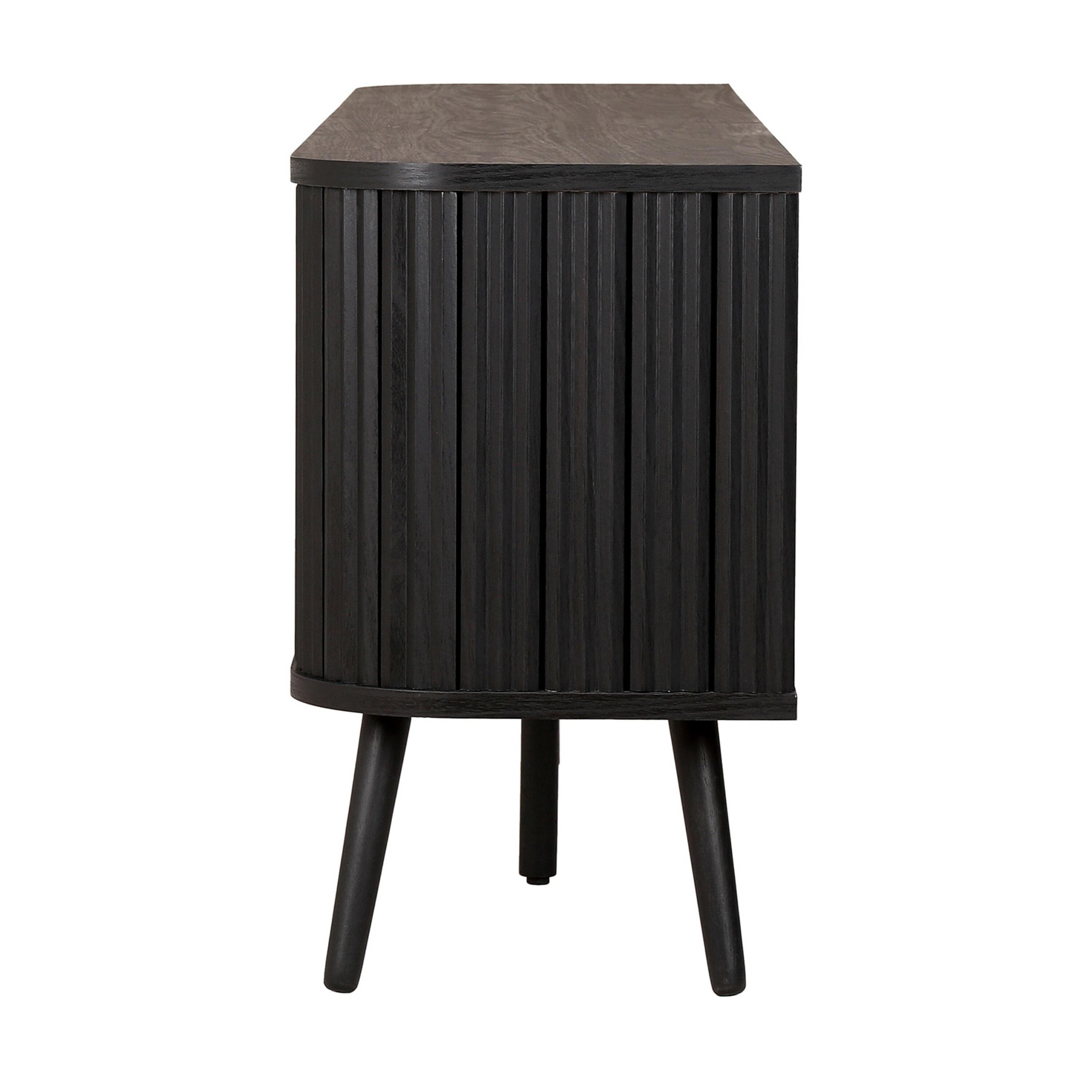 JONATHAN Y Damien 70 in. Farmhouse Curved TV Stand with Drawer and Storage Doors Fits TVs up to 75 in. with Cable Management, Black