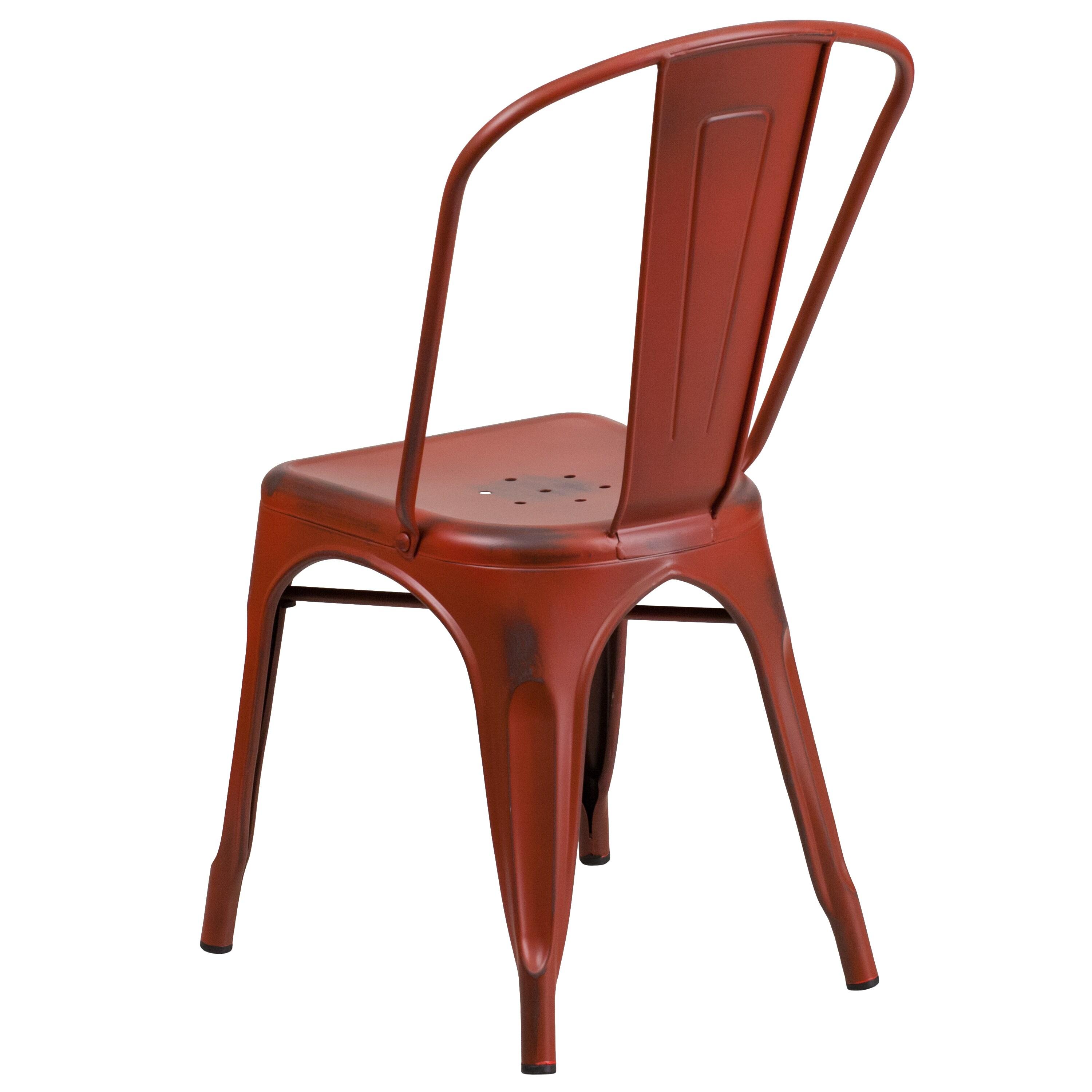 Flash Furniture Commercial Grade Distressed Kelly Red Metal Indoor-Outdoor Stackable Chair