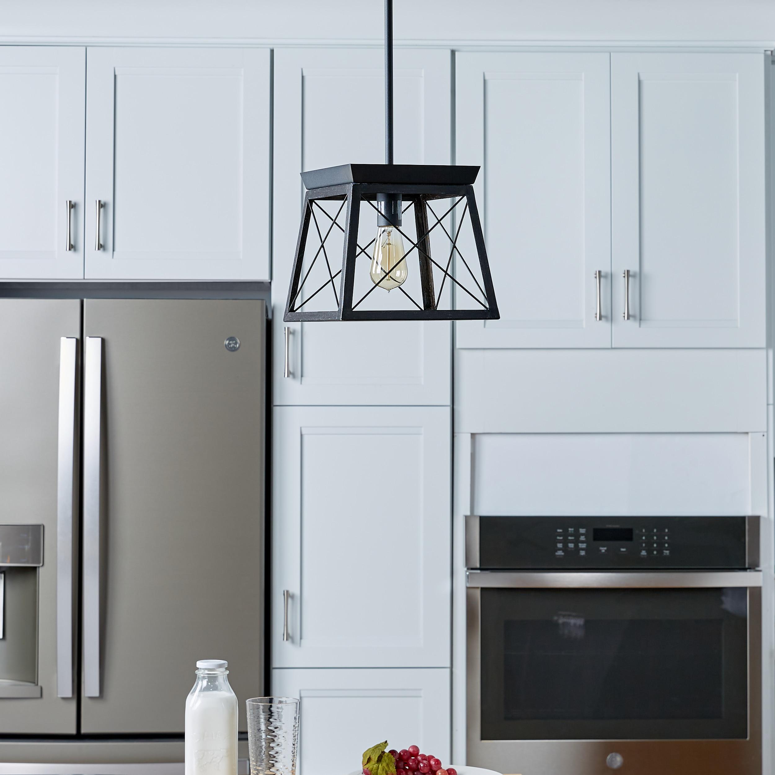 Progress Lighting Briarwood 1-Light Mini-Pendant, Steel, Textured Black, Faux-Painted Wood Enclosure