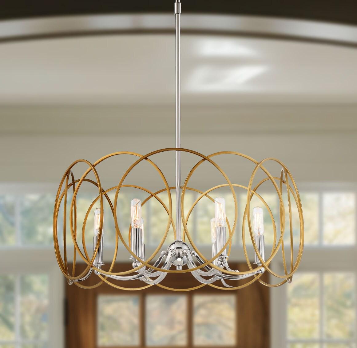 Minka Lavery Honey Gold Polished Nickel Chandelier 24 3/4" Wide Modern 6-Light Fixture for Dining Room House Foyer Kitchen Bedroom