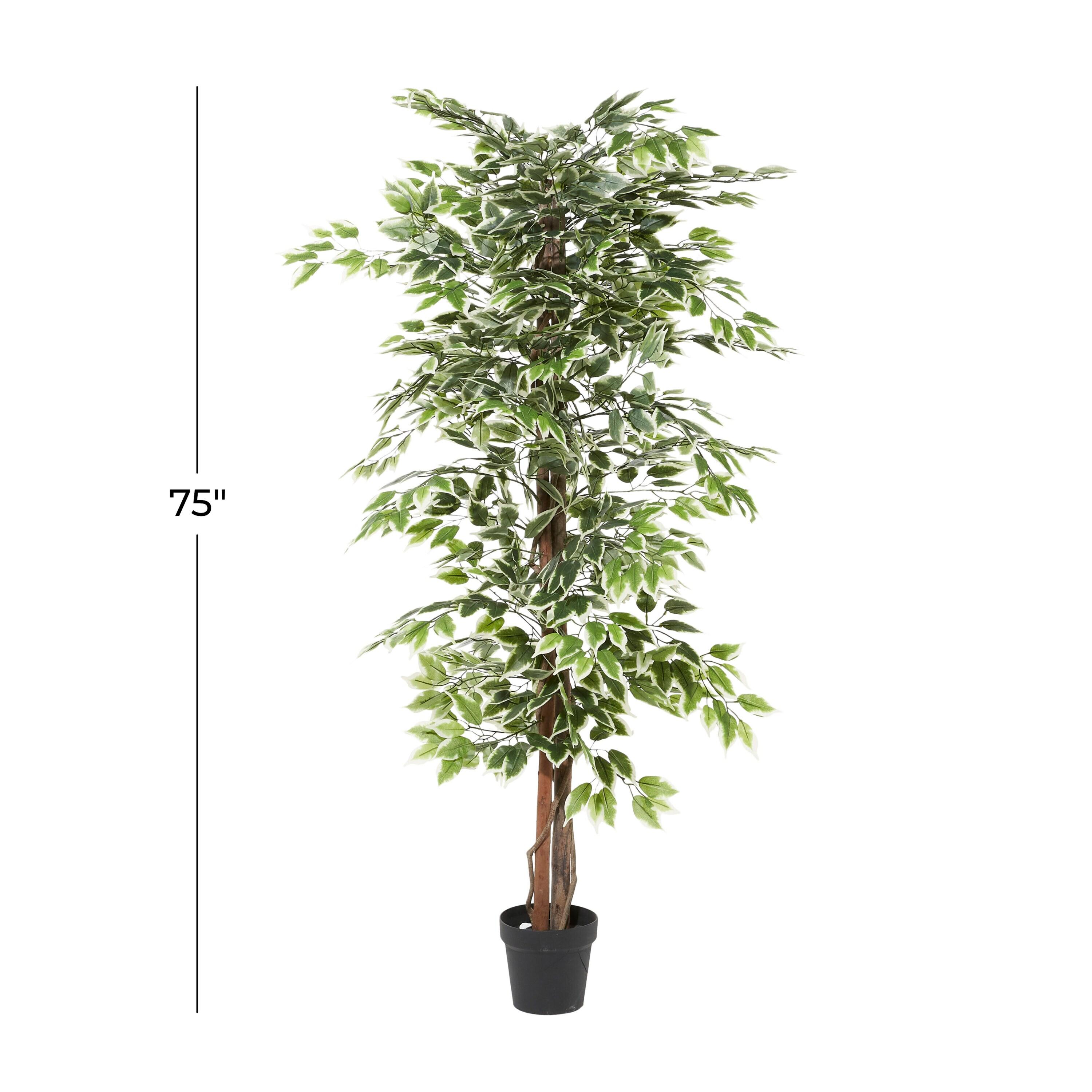 DecMode 73" Artificial Ficus Tree in Realistic Leaves and Black Plastic Pot